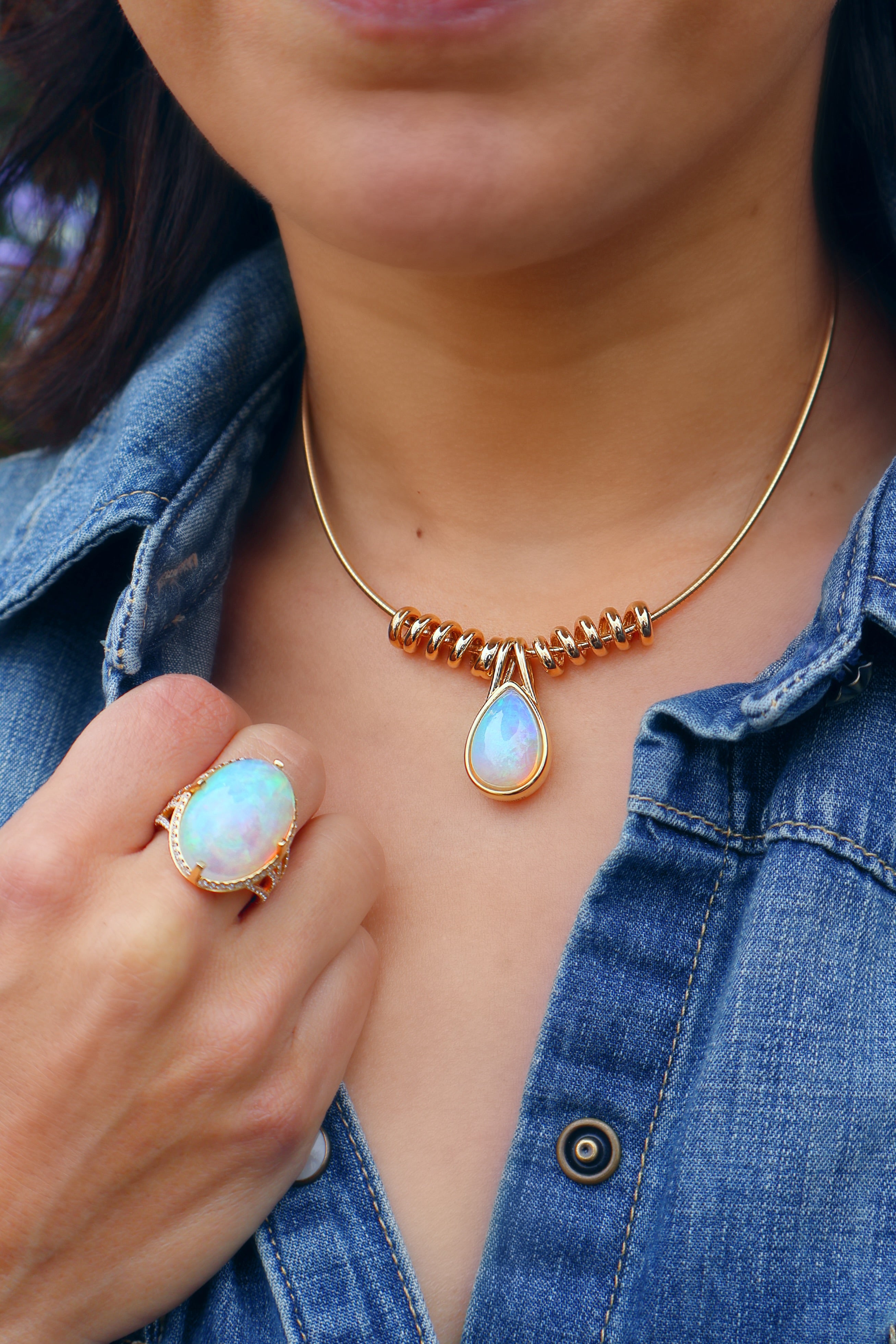 3mm omega necklace with Boochier opal drop slinkee pendant Tiny Gods