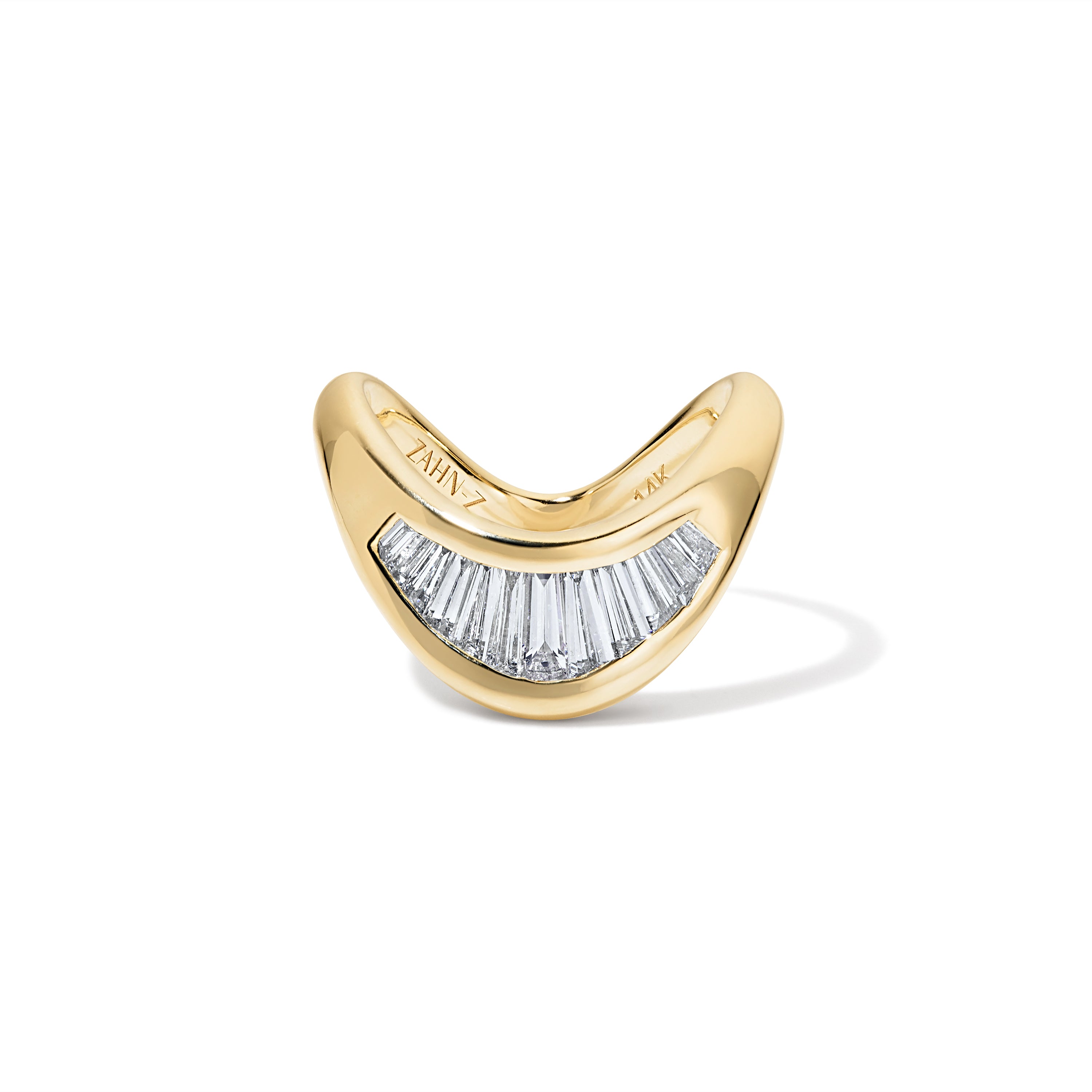 14k yellow gold diamond baguette petite zaha collection ring by Zahn Z Tiny Gods