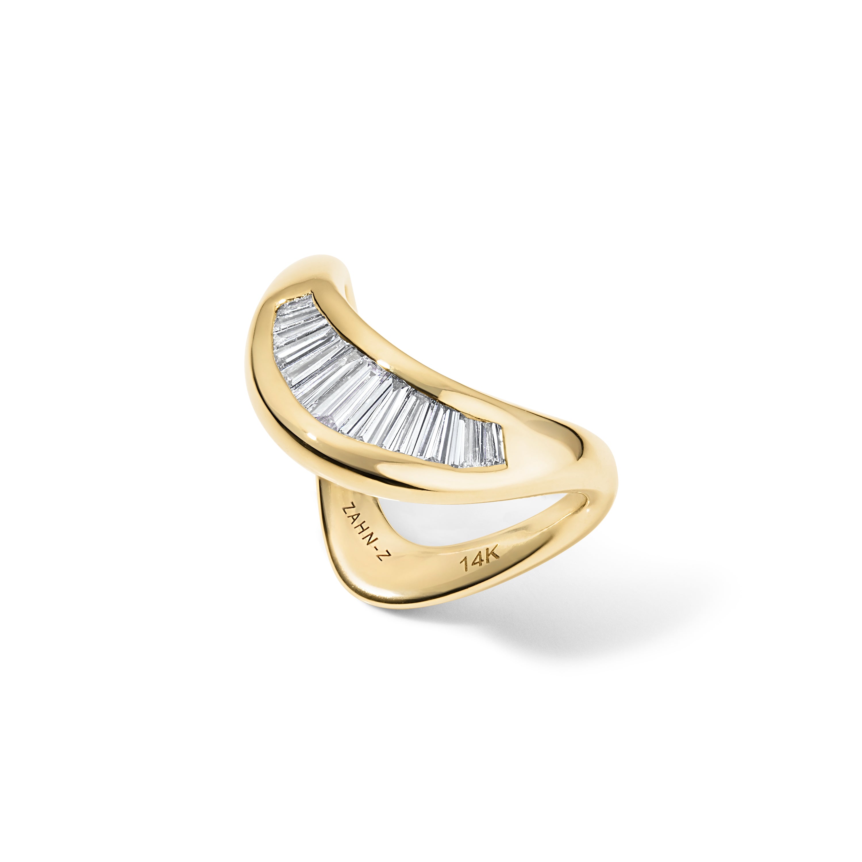 14k yellow gold diamond baguette petite zaha collection ring by Zahn Z Tiny Gods