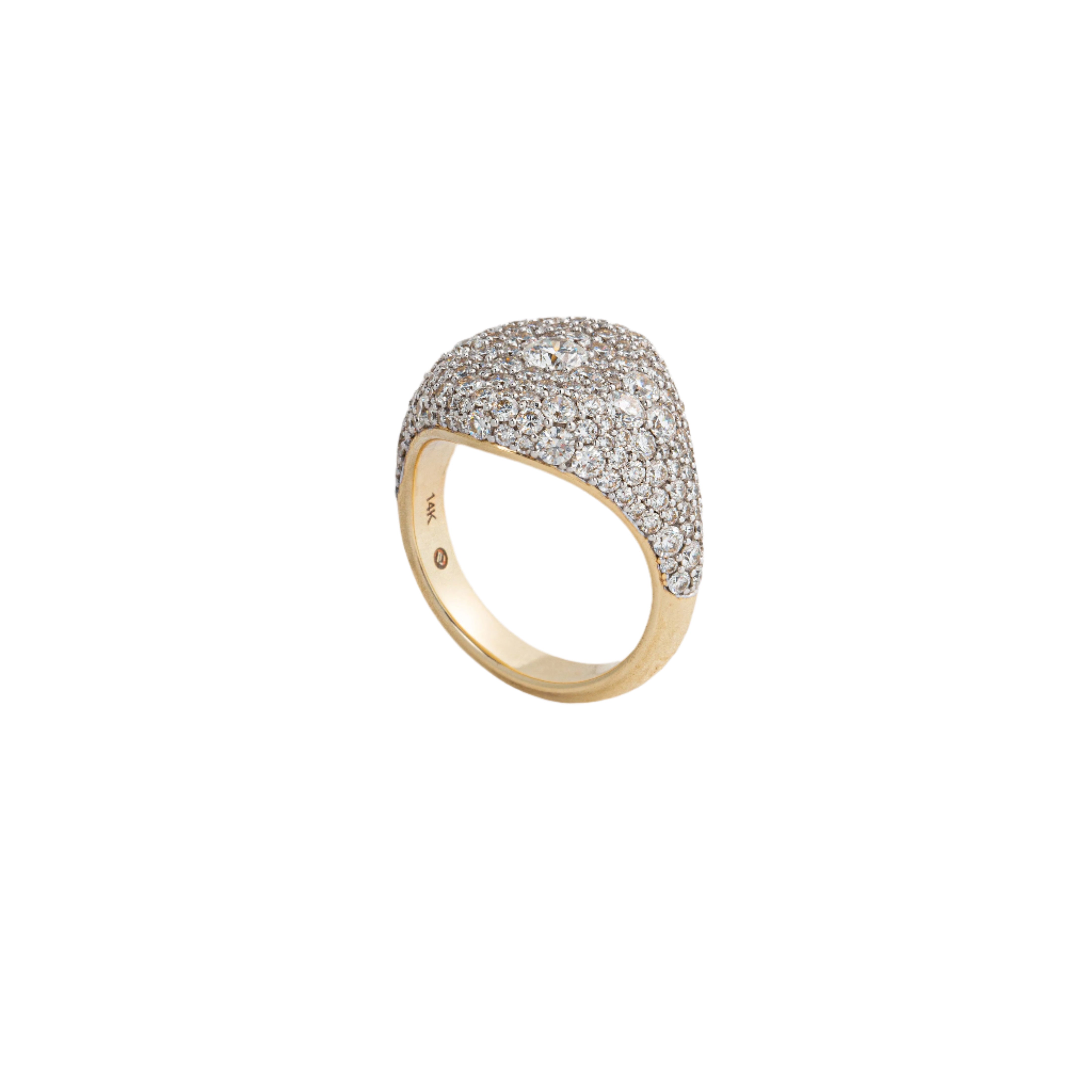 14k yellow gold diamond pave signet ring by Lucy Delius Tiny Gods