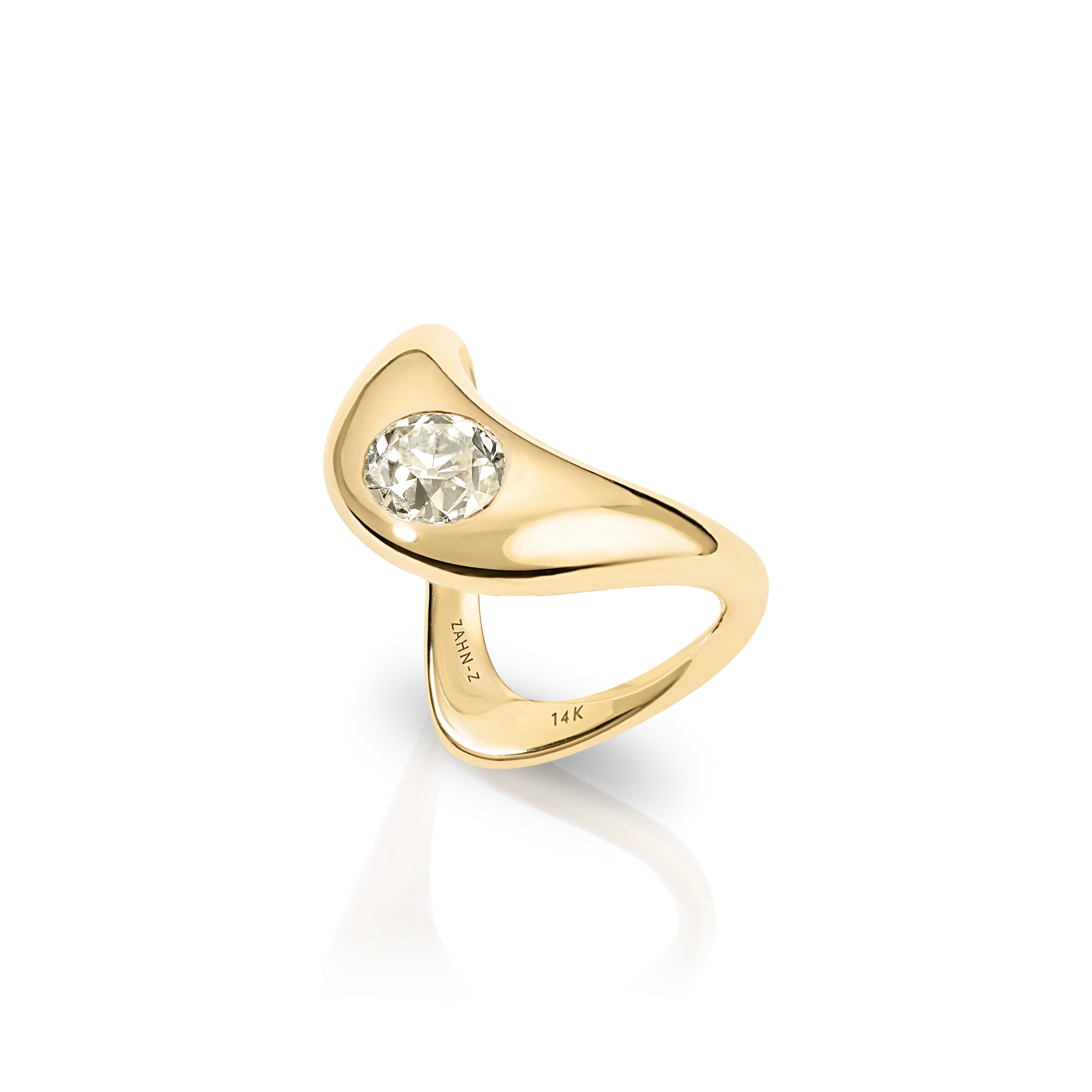 14k yellow gold medium ZAHA champagne round diamond ring by Zahn Z Tiny Gods