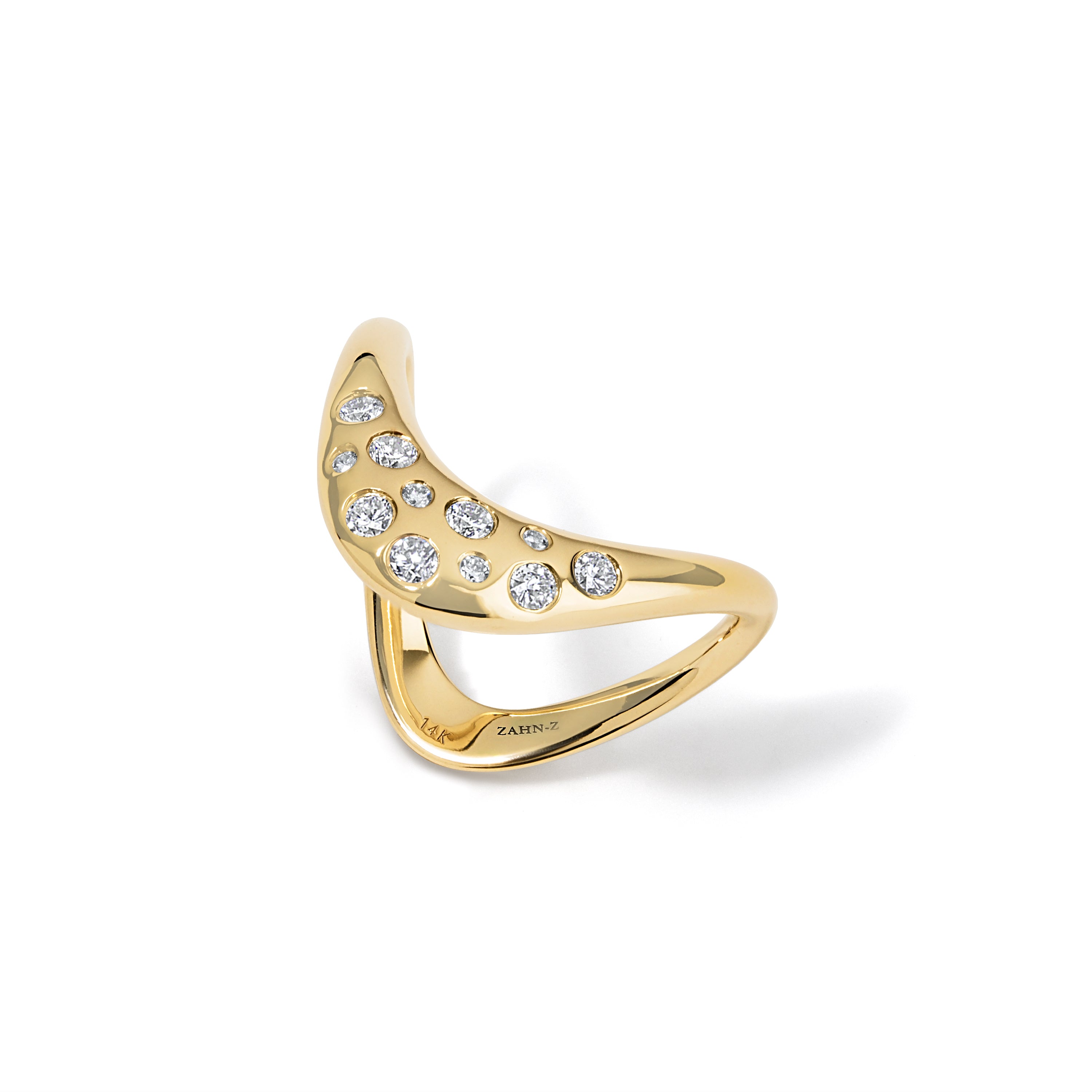 14k yellow gold petite diamond confetti ZAHA ring by Zahn Z Tiny Gods