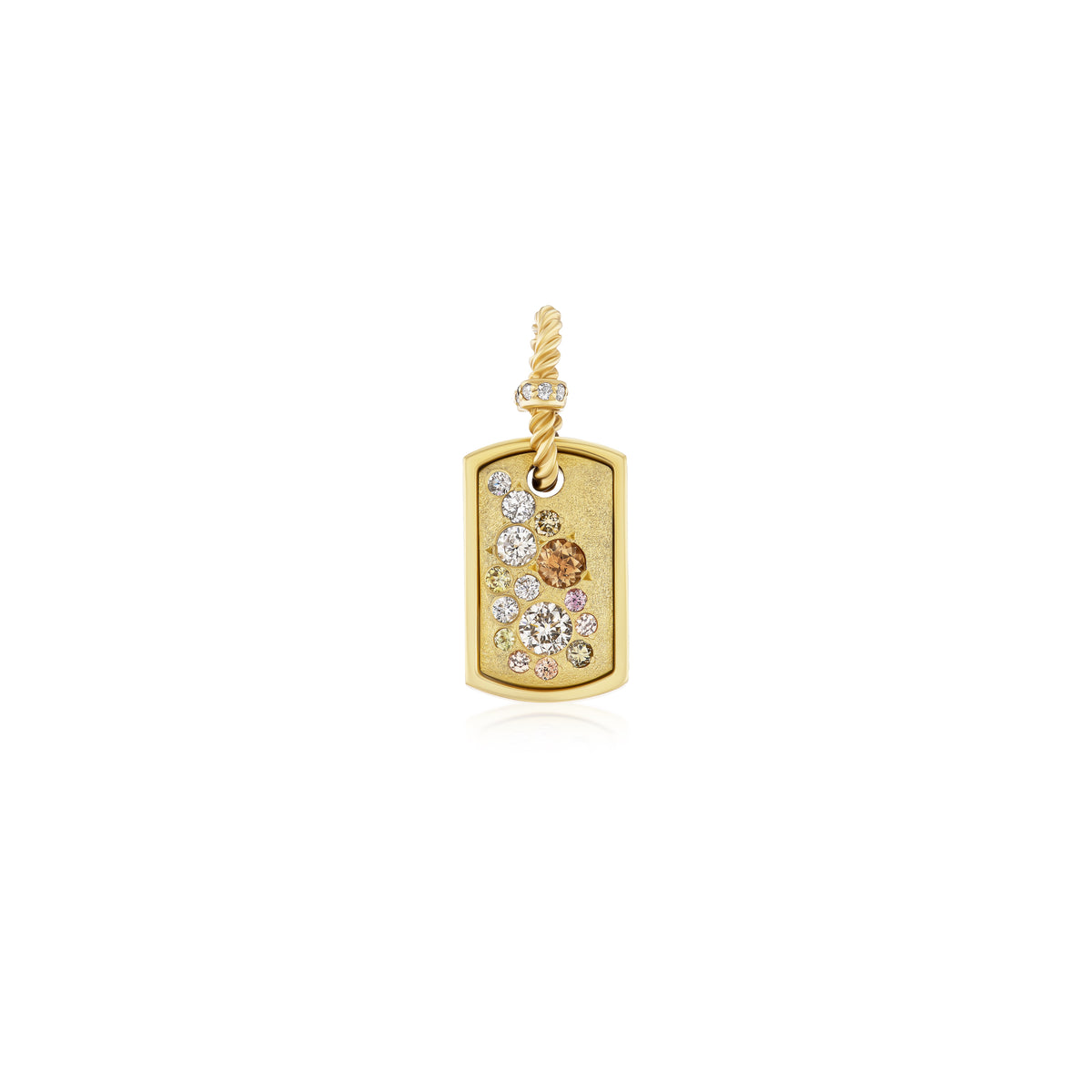 14k yellow gold diamond sapphire dog tag by Tender Stone Tiny Gods