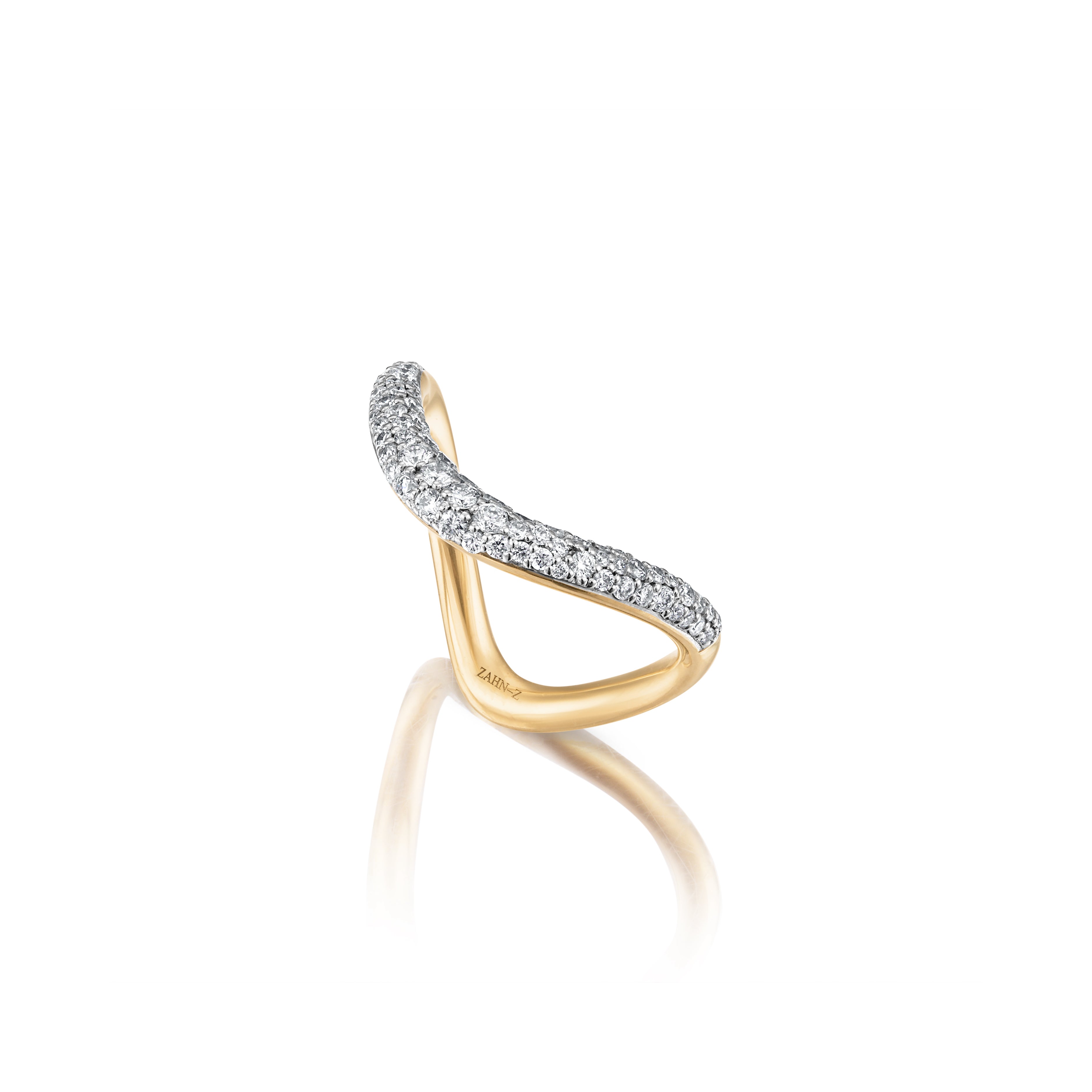 14k yellow gold diamond pave shadow band ring by Zahn Z Tiny Gods