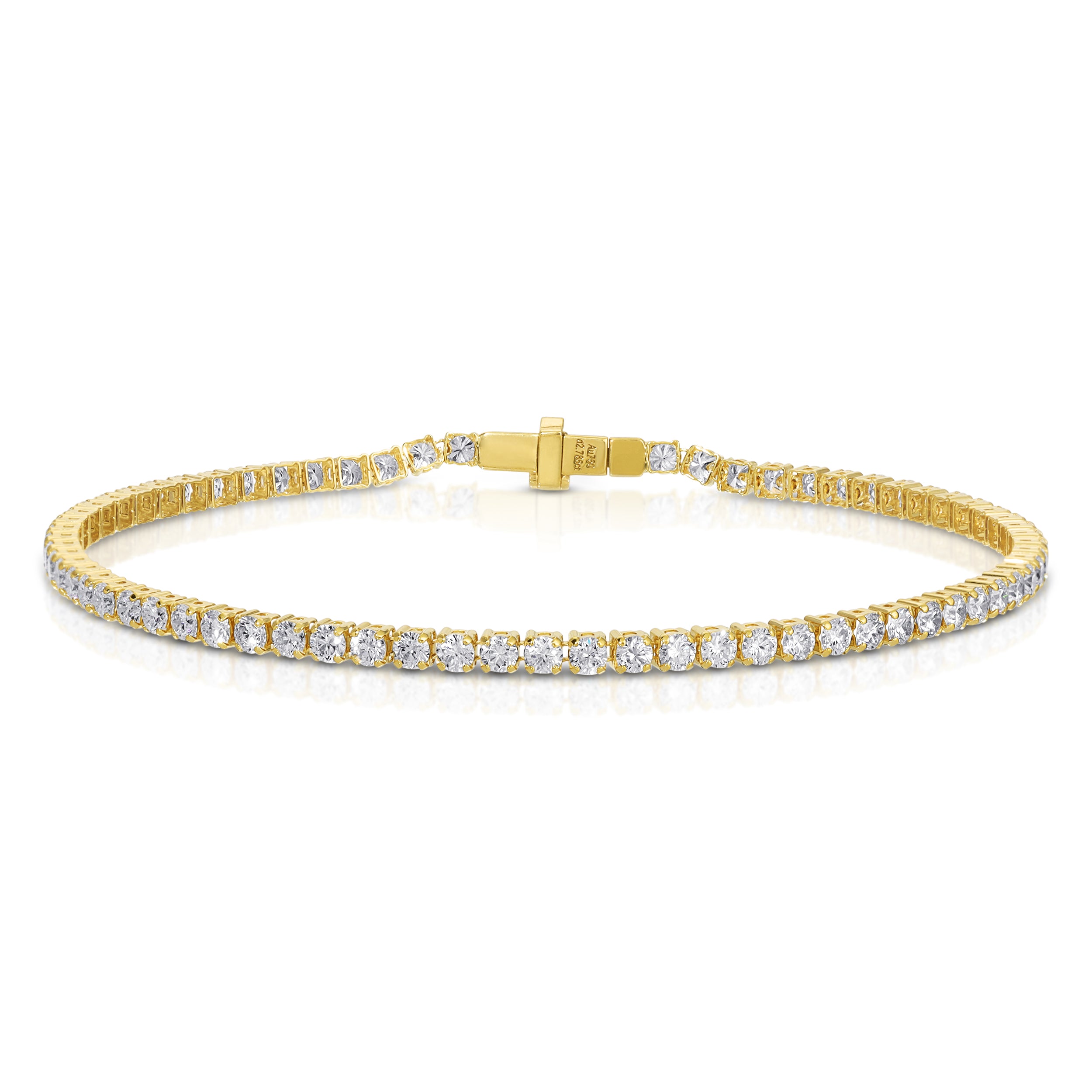 18k yellow gold medium round diamond prong tennis bracelet Tiny Gods