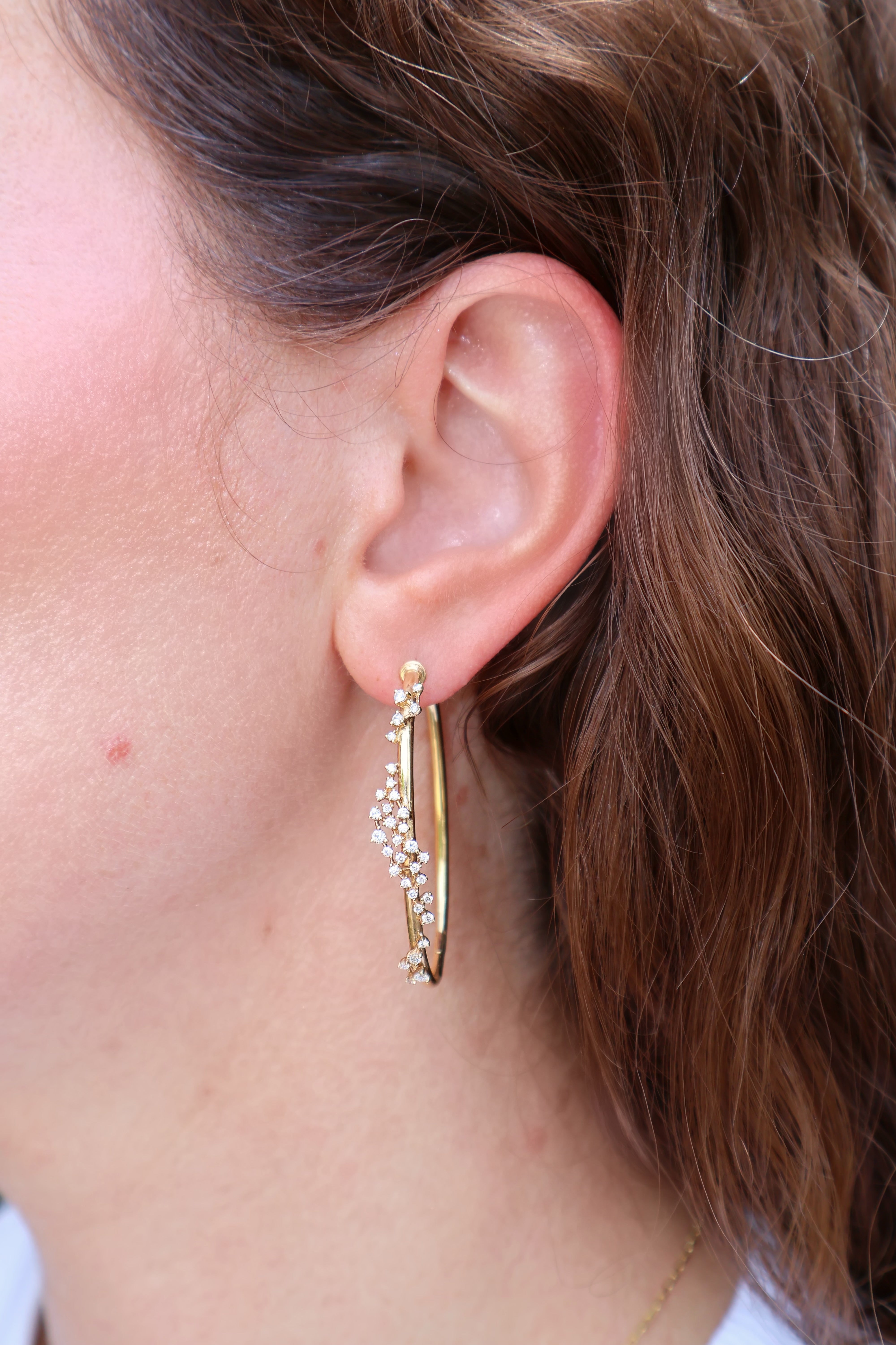18k yellow gold and diamond scatter hoop earrings by Ananya Tiny Gods sale