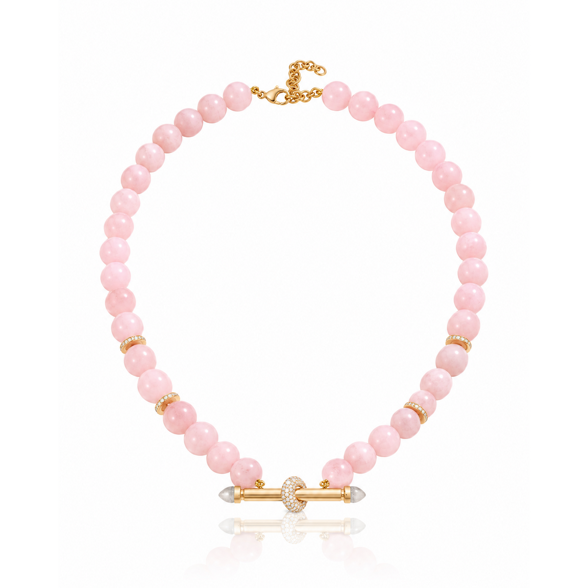 18k rose gold pink kunzite beaded chakra necklace choker by Ananya