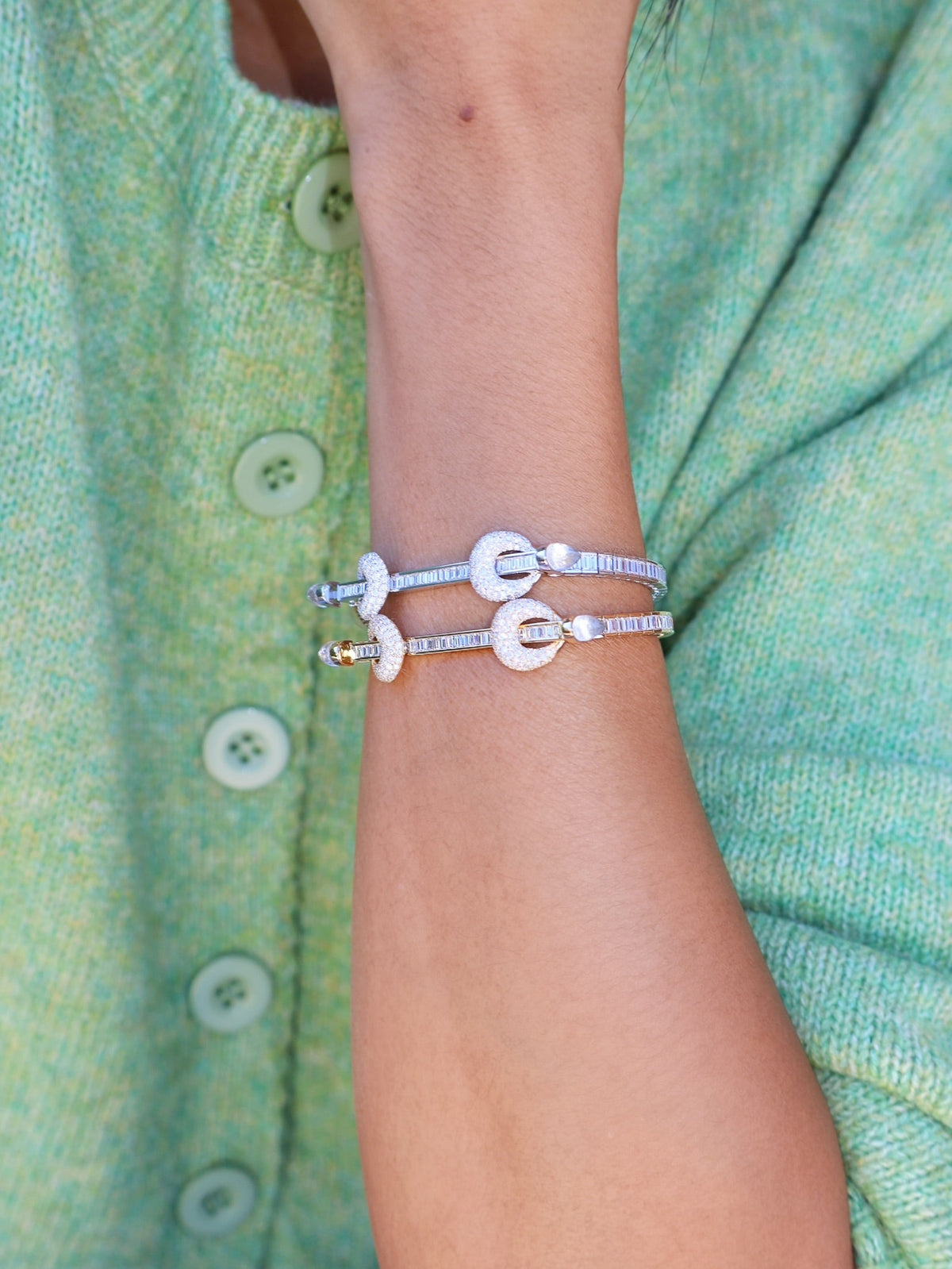 18k white gold articulated diamond chakra bracelet bangle by Ananya Tiny Gods