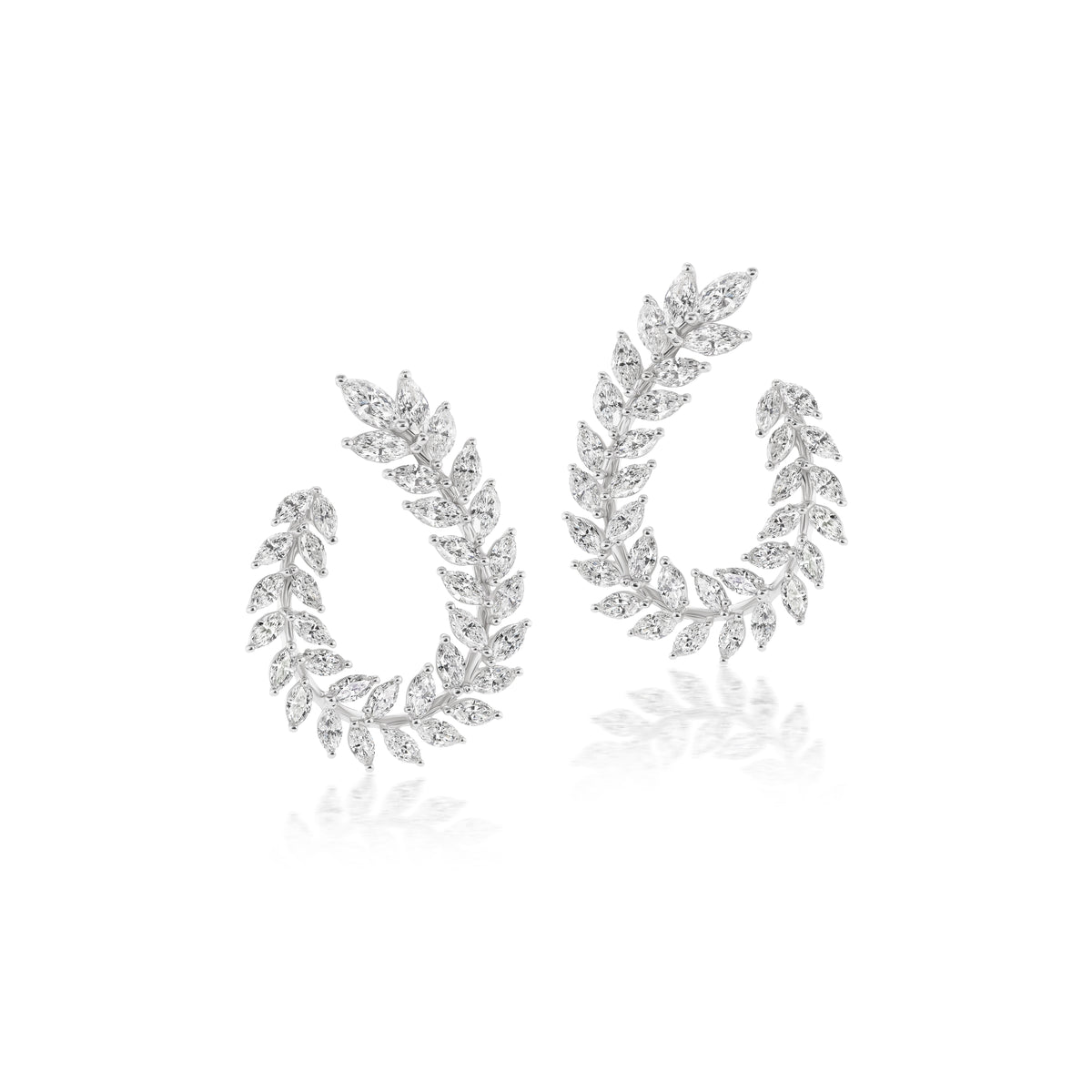 18k white gold marquis diamond laural forward facing hoop earrings by Arzano Tiny Gods
