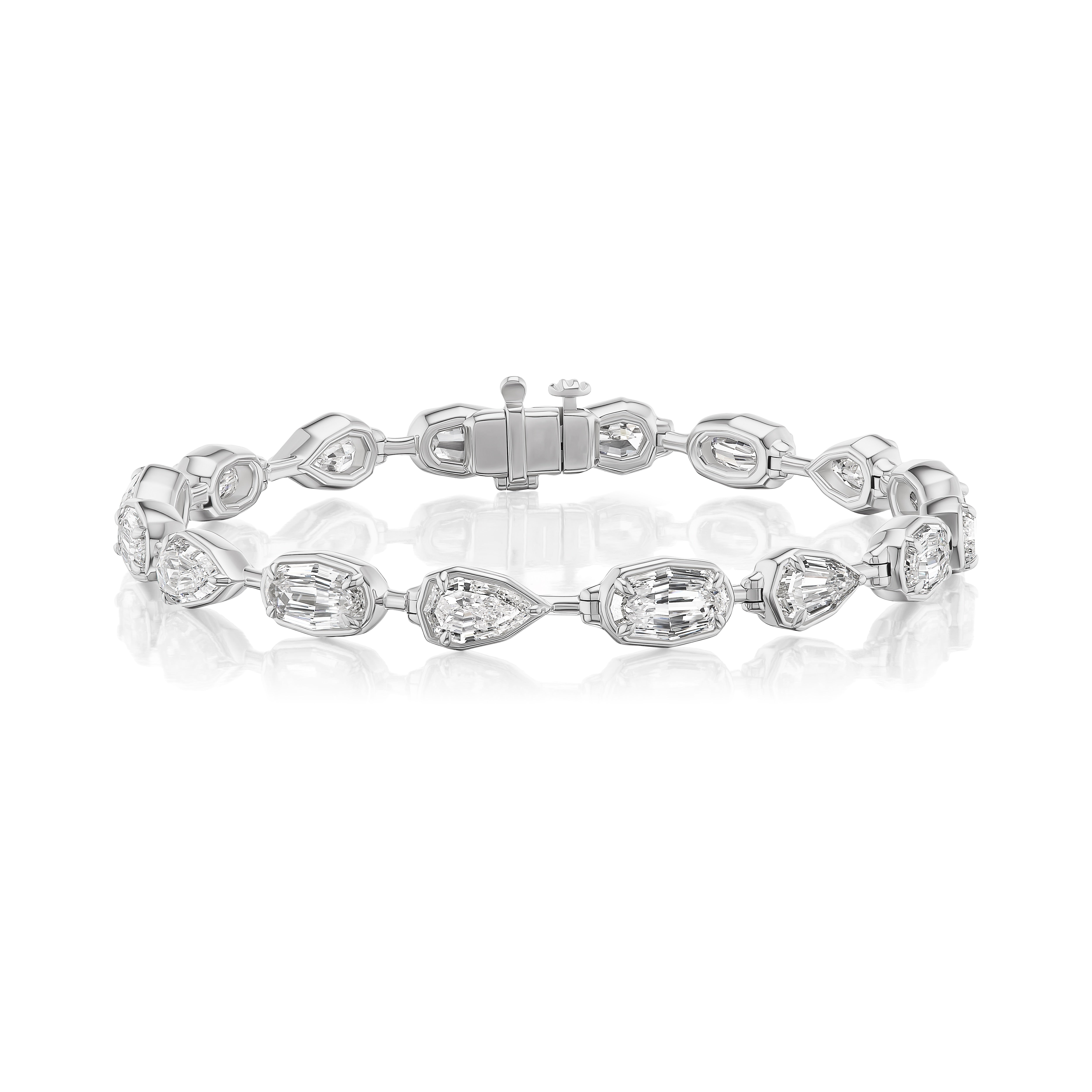 18k white gold modified pear and oval GIA certified bezel prong set tennis bracelet Tiny Gods 11cts 12cts 11.75cts 11.50cts