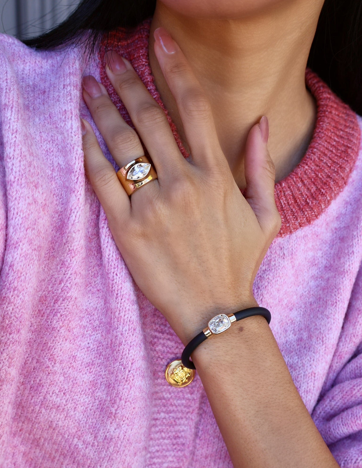 18k yellow gold 3ct marquise brilliant cut diamond cuff 15mm band ring cigar by Uniform Object Tiny Gods