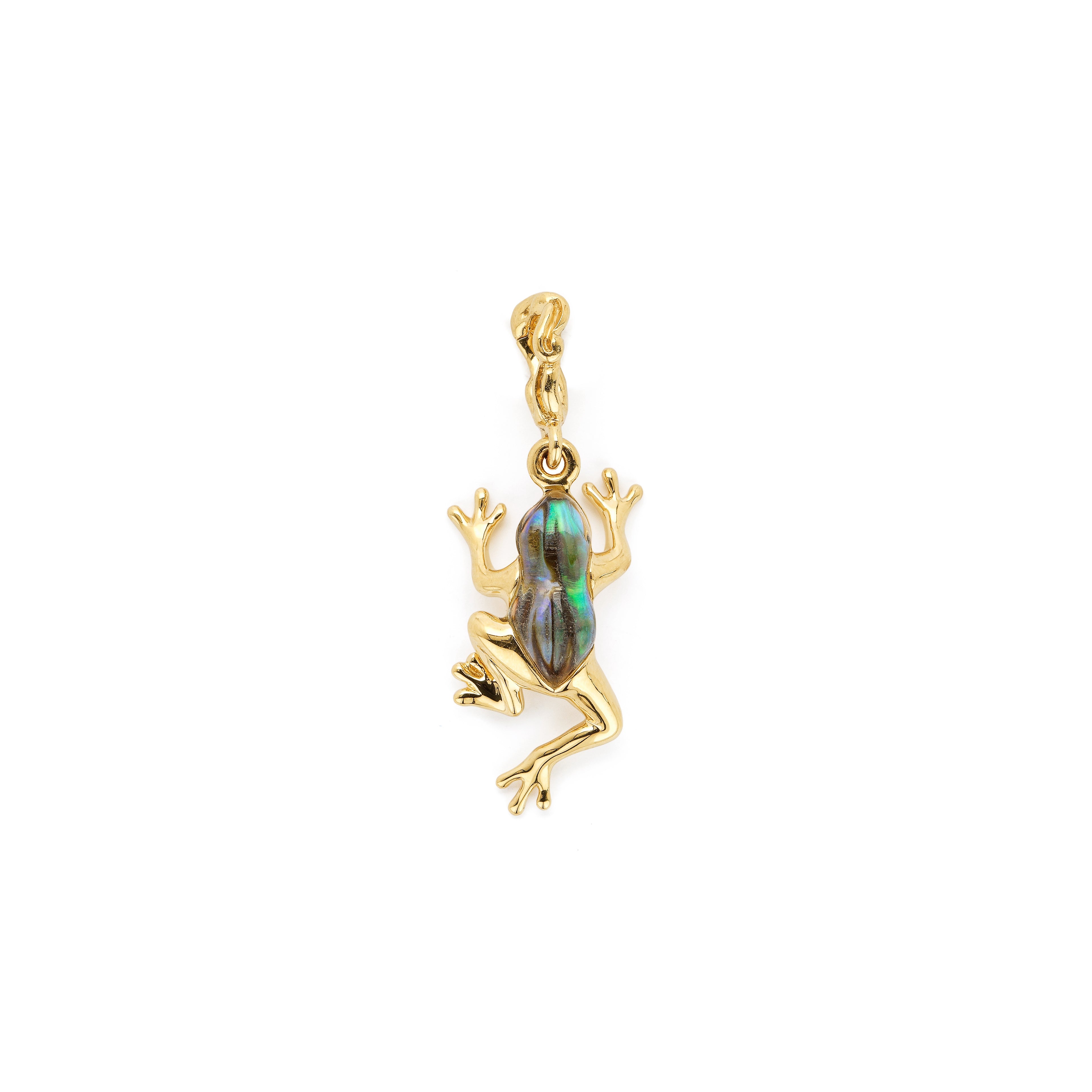 18k yellow gold abalone rock crystal frog pendant charm bestiary collection by Bibi Van Der Velden Tiny Gods