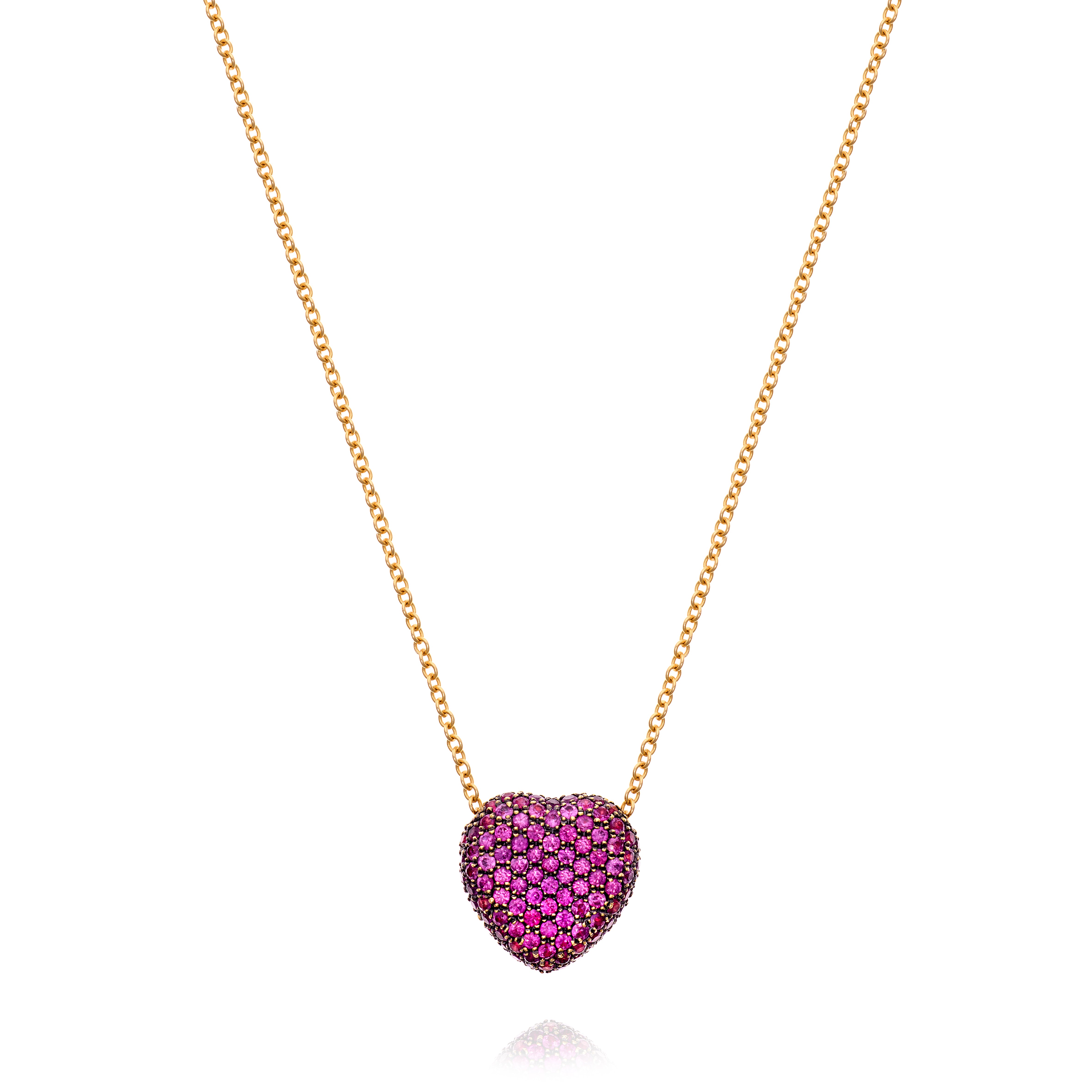 18k yellow gold agape Bella pink sapphire pave heart pendant necklace
