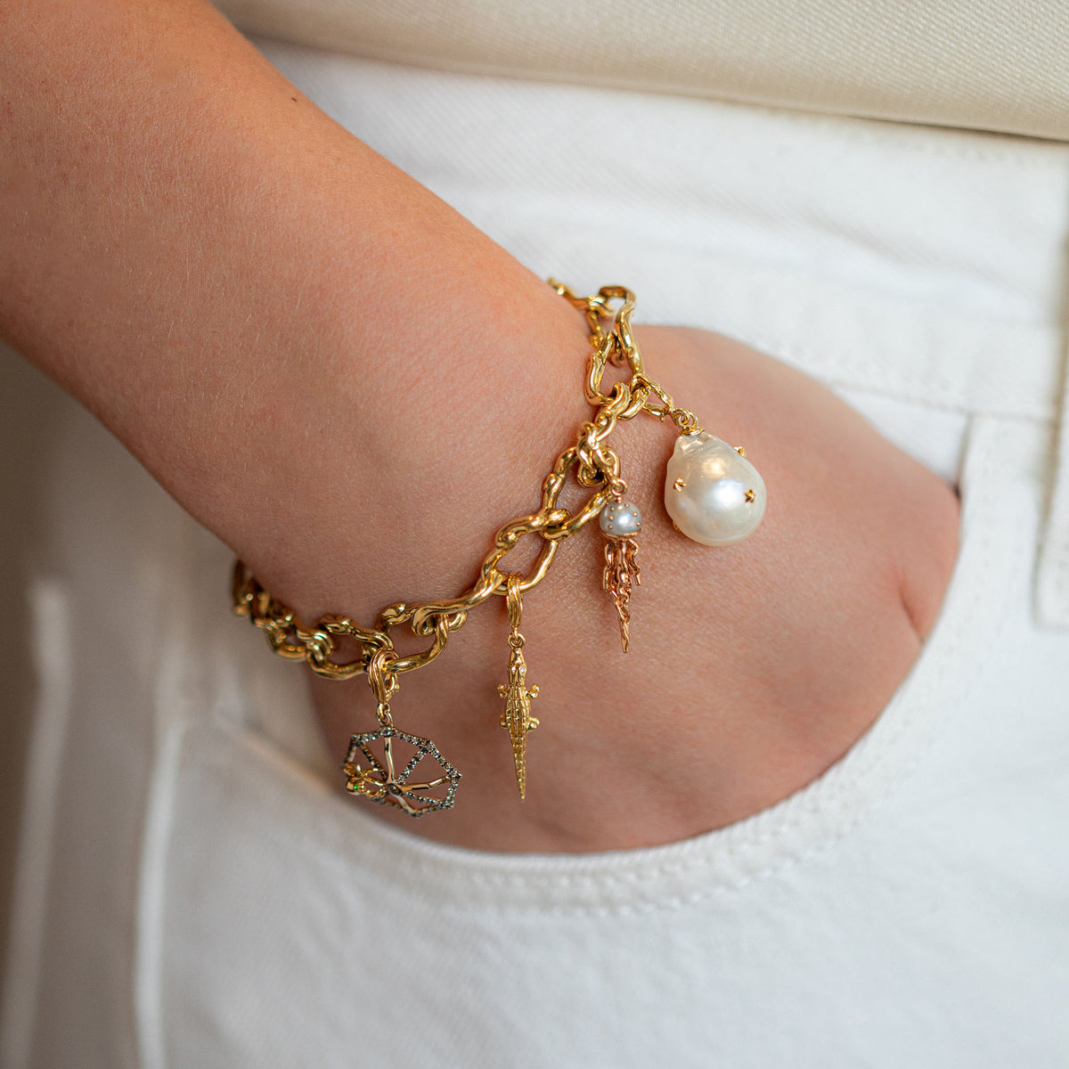 18k yellow gold barrel wave link bracelet bestiary collection by Bibi van der Velden Tiny Gods