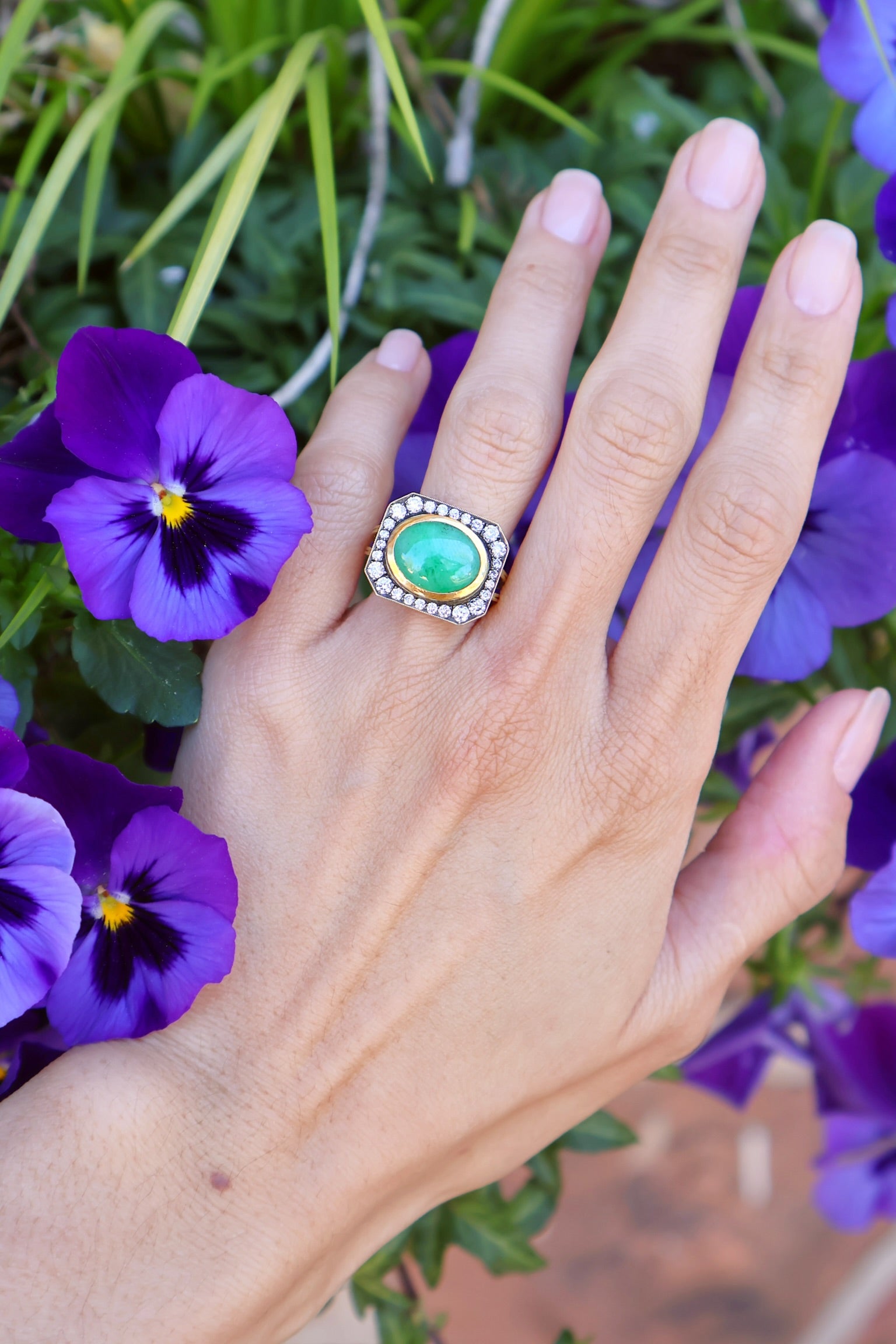 18k yellow gold jade cabochon renee diamond rings with black rhodium finish by Sylva & Cie Tiny Gods