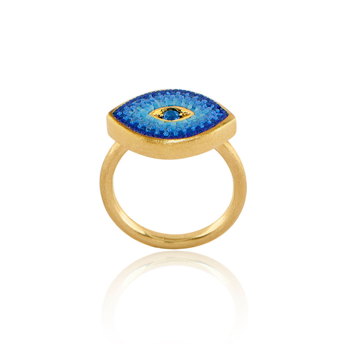 18k yellow gold ombre blue micro mosaic evil eye sapphire ring by Le Sibille Tiny Gods