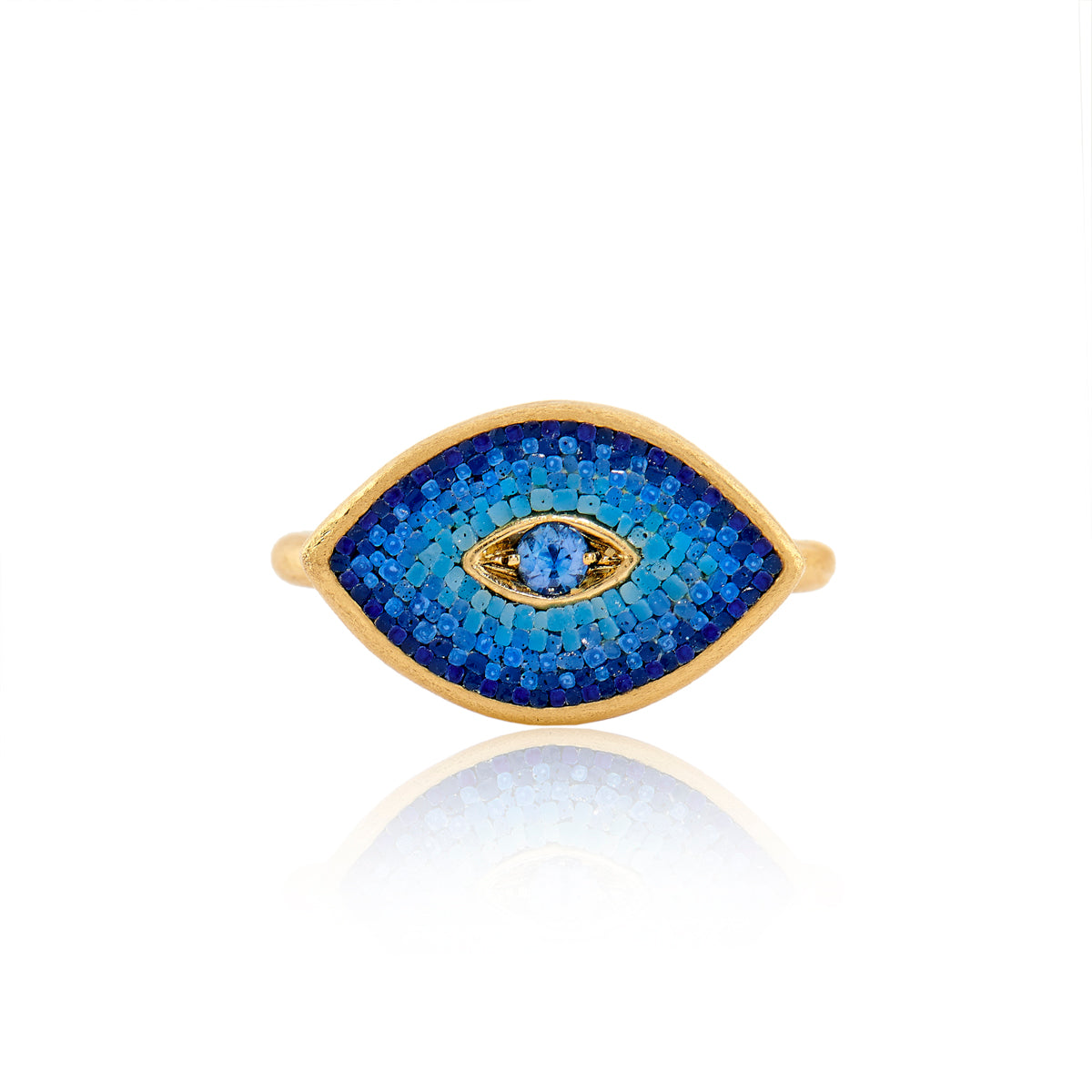 18k yellow gold ombre blue micro mosaic evil eye sapphire ring by Le Sibille Tiny Gods