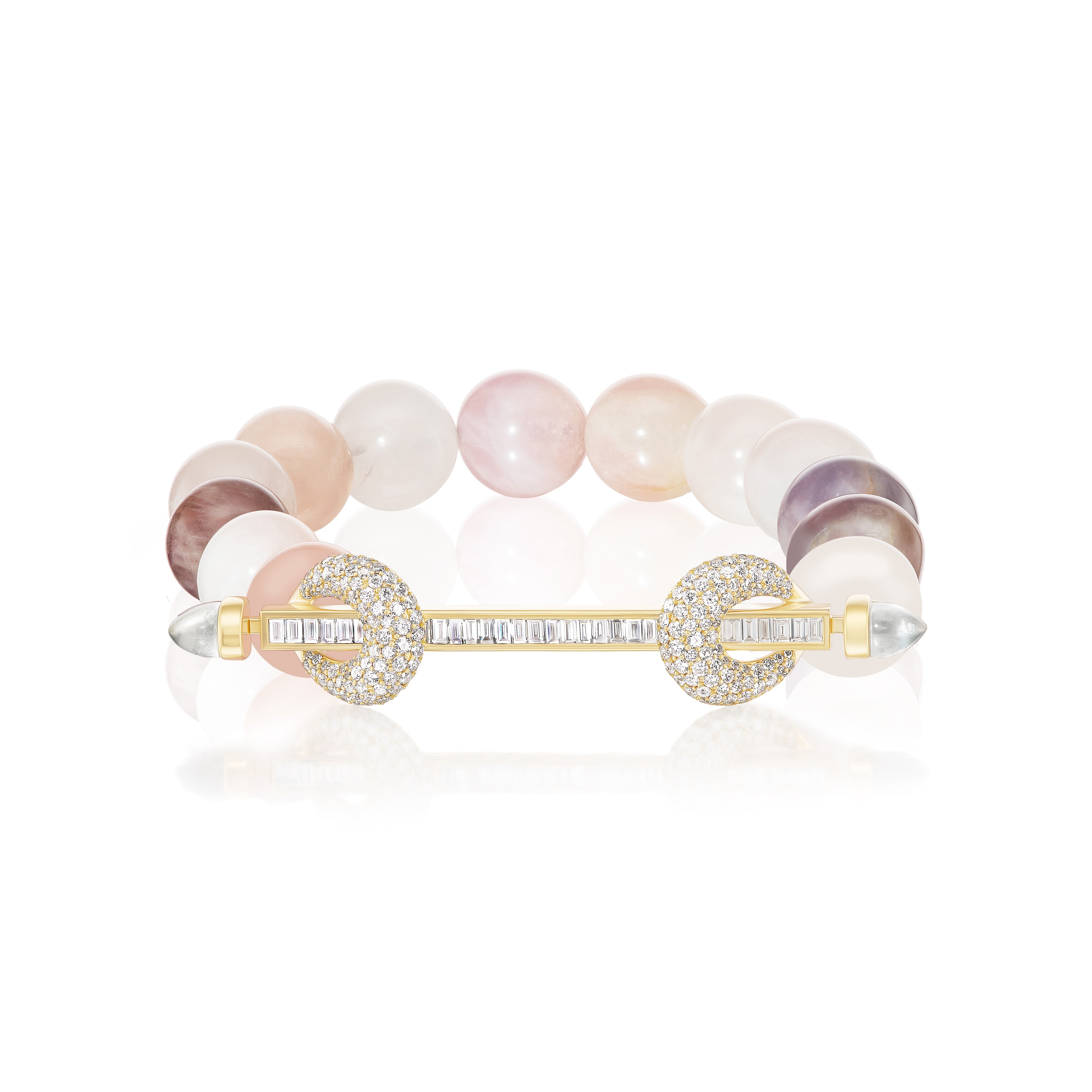 18k yellow gold 12mm pink opal jumbo beaded chakra diamond bracelet by Ananya Tiny Gods