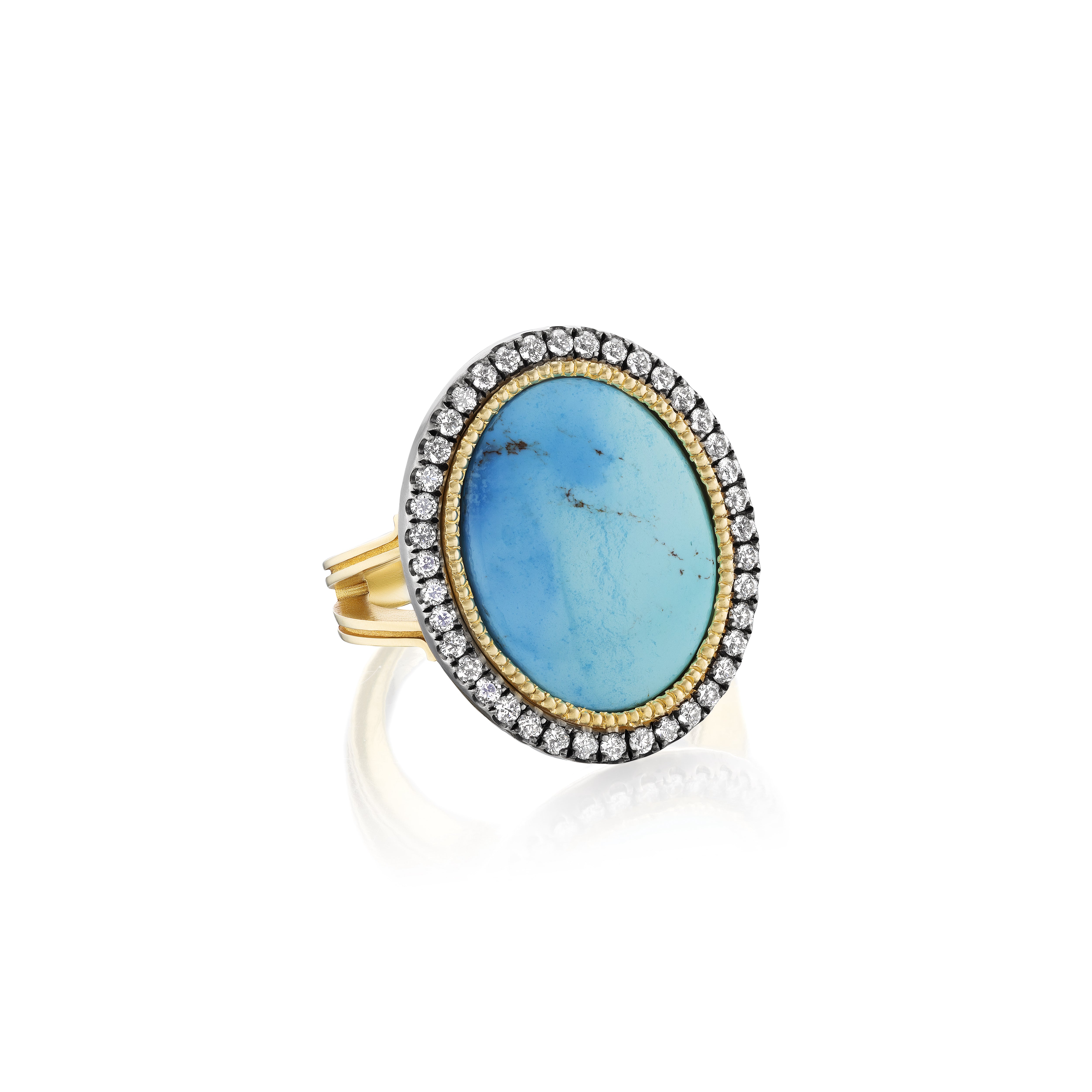 18k yellow gold sterling silver Lavender Turquoise Ring with Diamond Halo by Sylva Cie at Tiny Gods