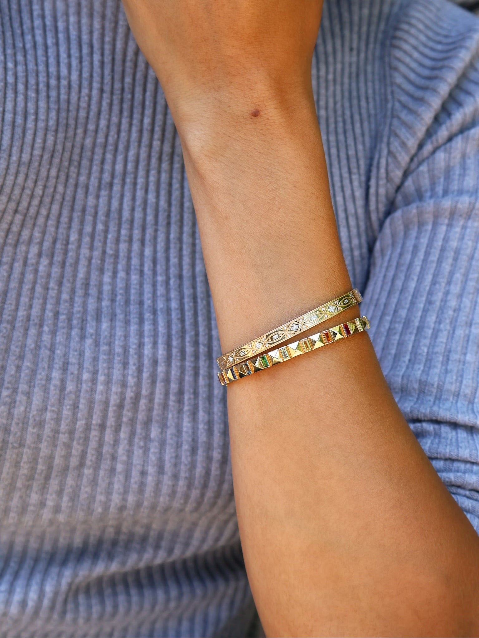 18k yellow gold diamond latigo bangle bracelet by Harwell Godfrey Tiny Gods