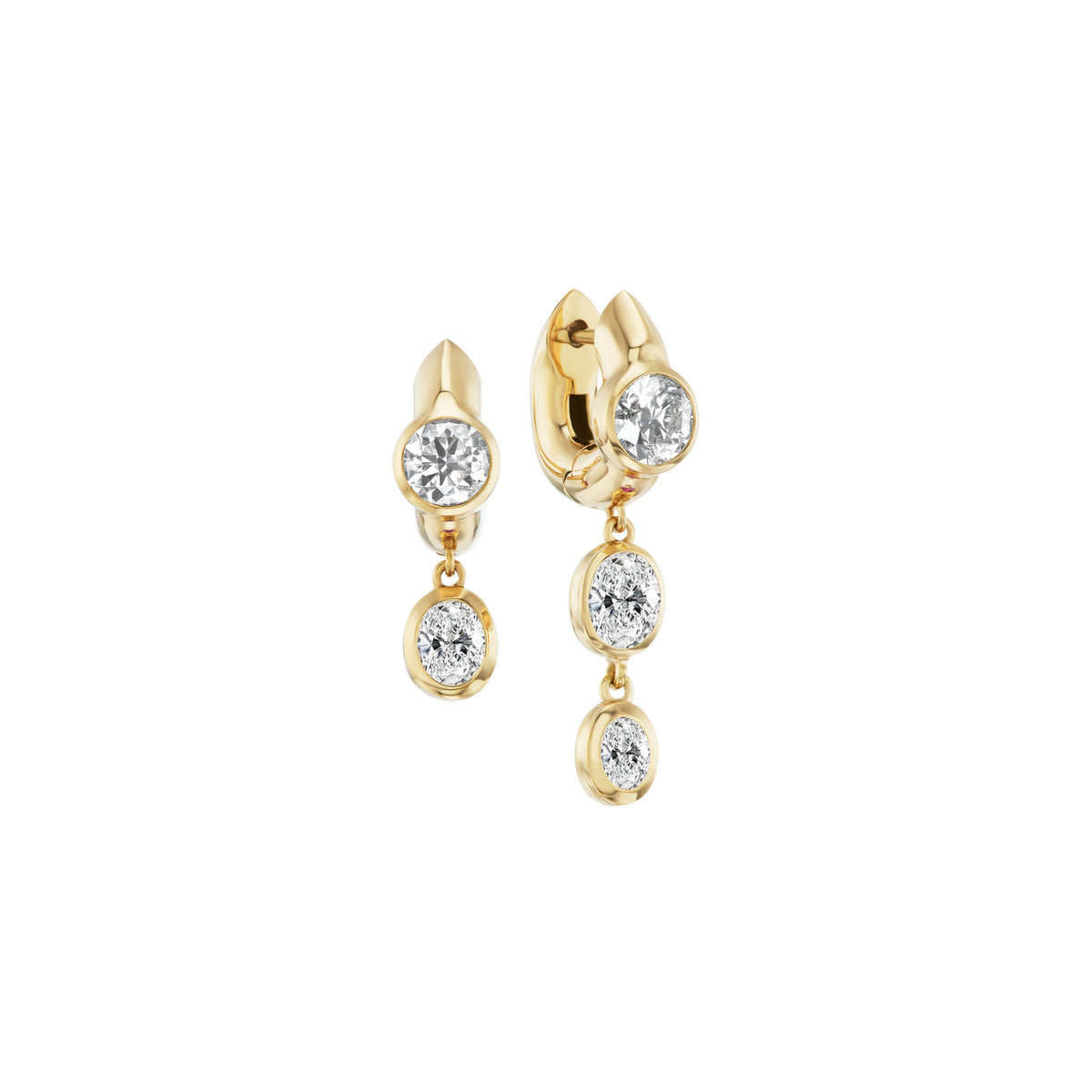 18k yellow gold diamond drop tusk huggie earrings by Uniform Object Tiny gods