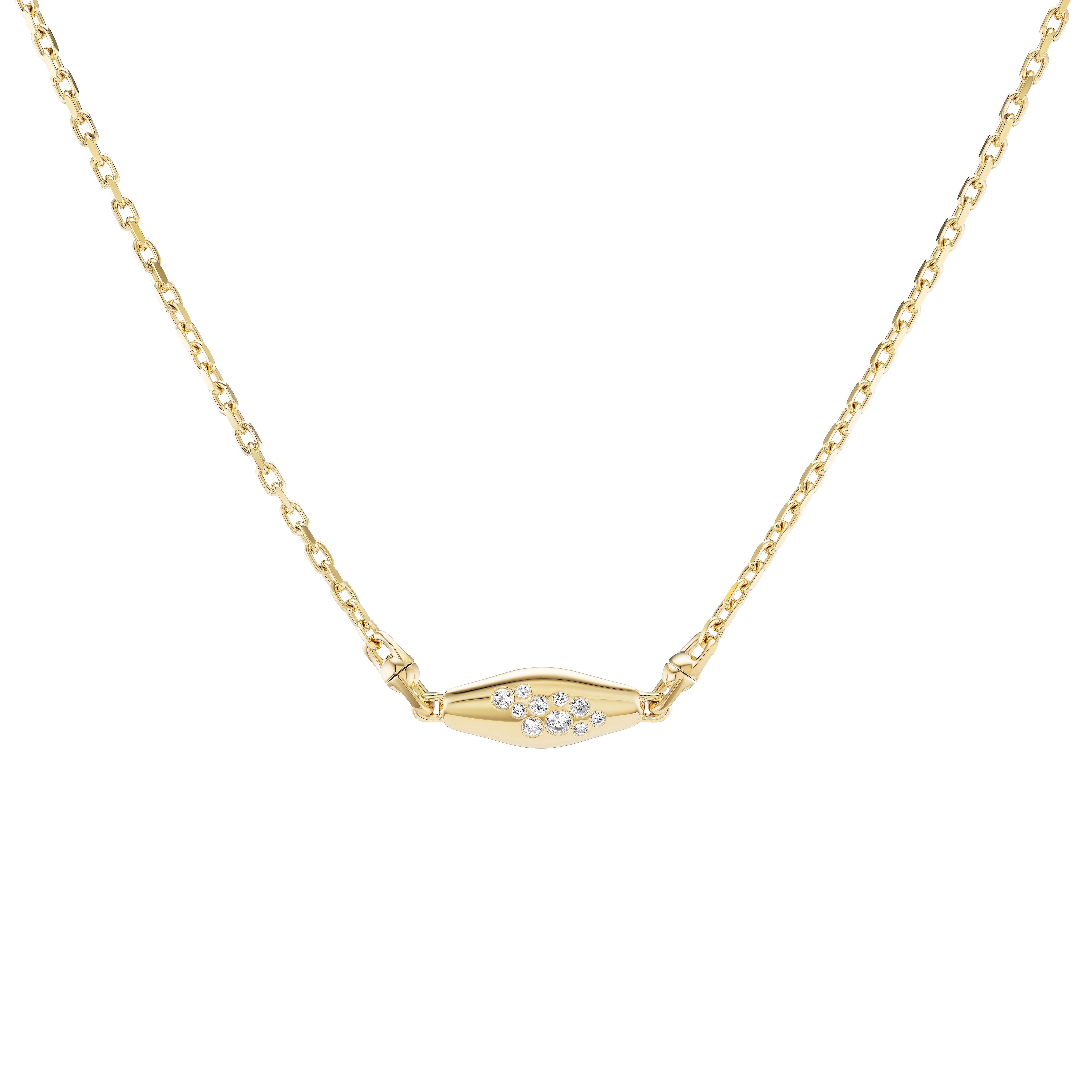 18k yellow gold oval diamond cluster diamond mini vessel necklace by Uniform Object Tiny Gods