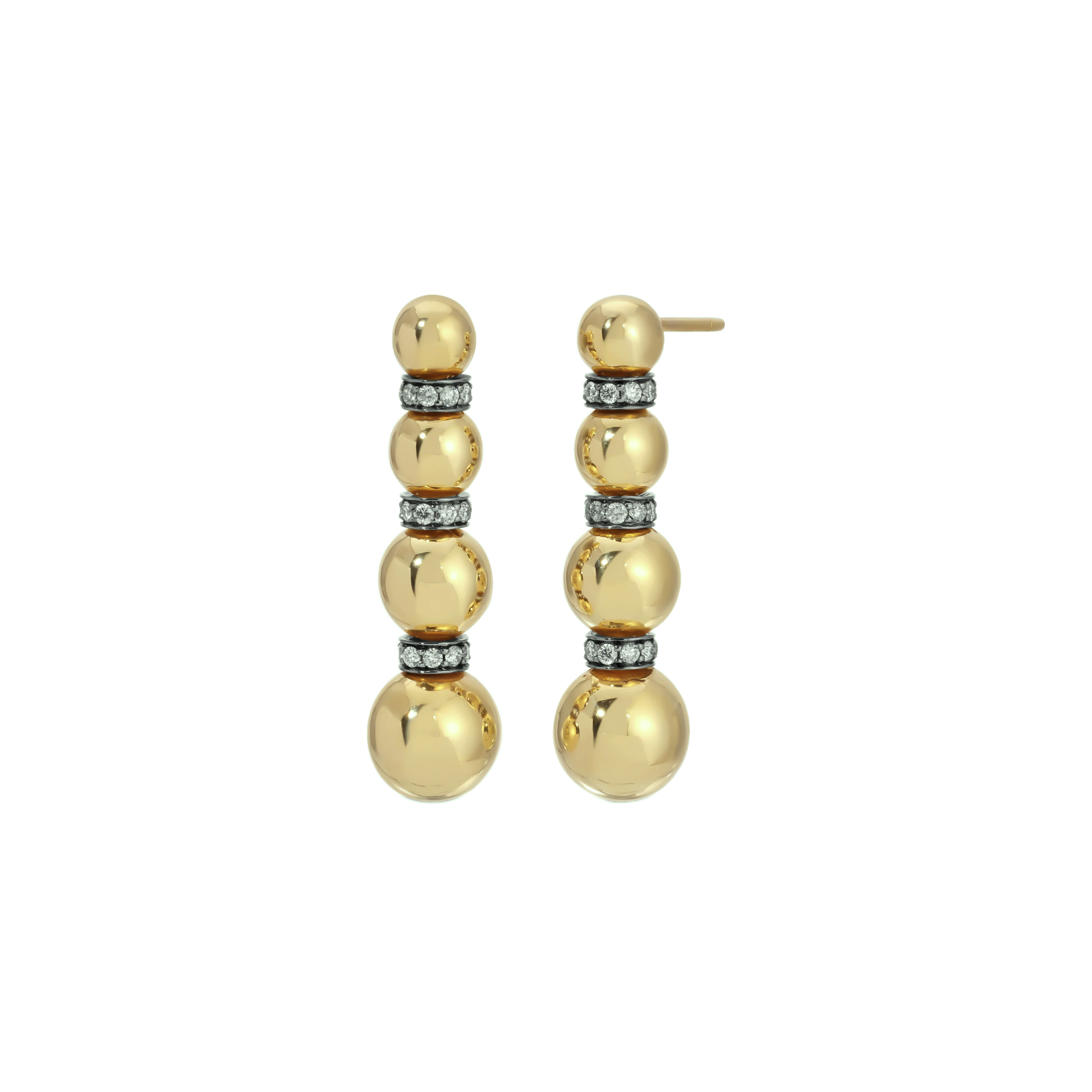 18k yellow gold diamond rondelle 4 disco ball danlge drop earrings by Jenna Blake Tiny Gods