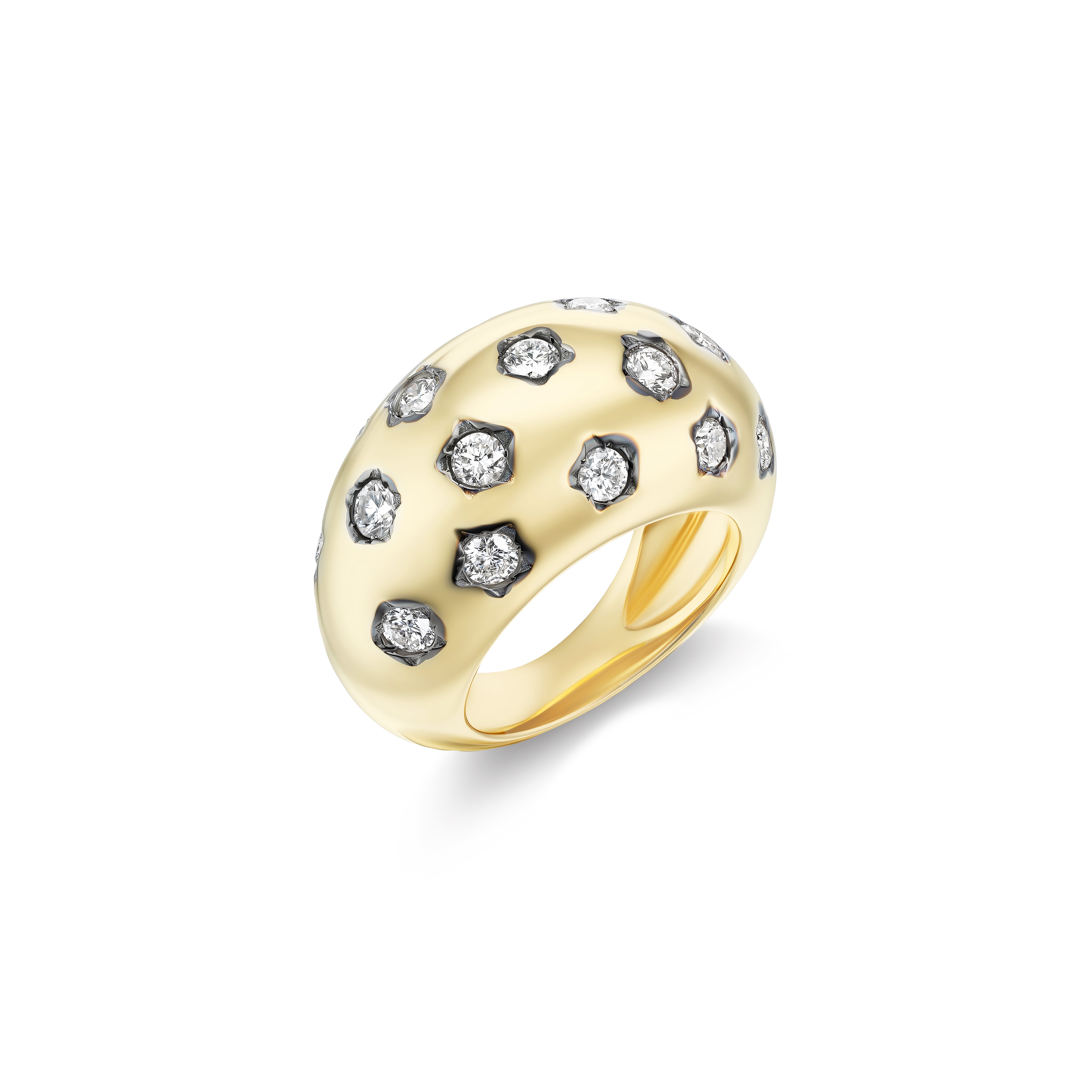 18k yellow gold diamond stardust black rhodium dome ring by Jenna Blake Tiny Gods