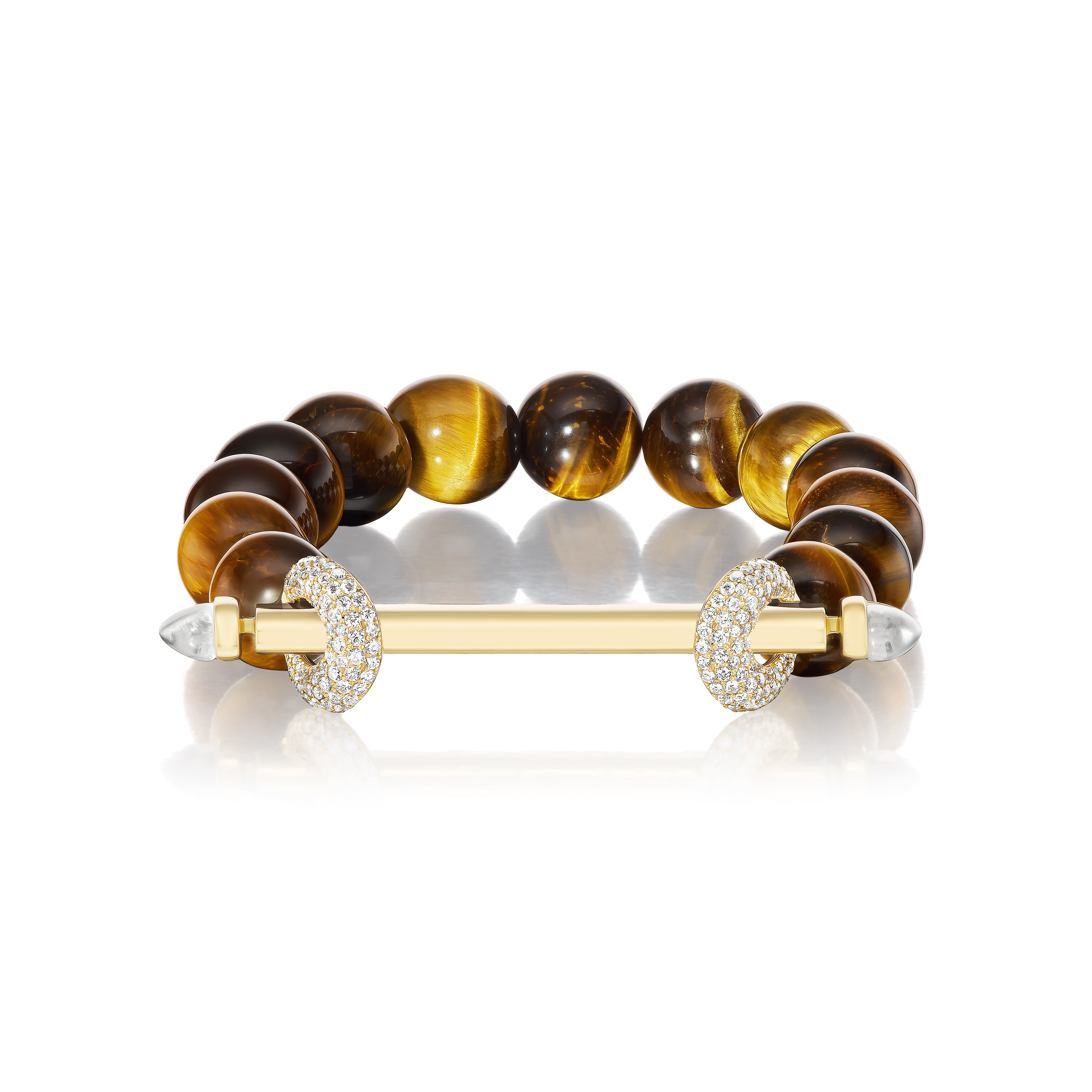 18k yellow gold 10mm large tiger's eye bead beaded chakra bracelet by Ananya Tiny Gods