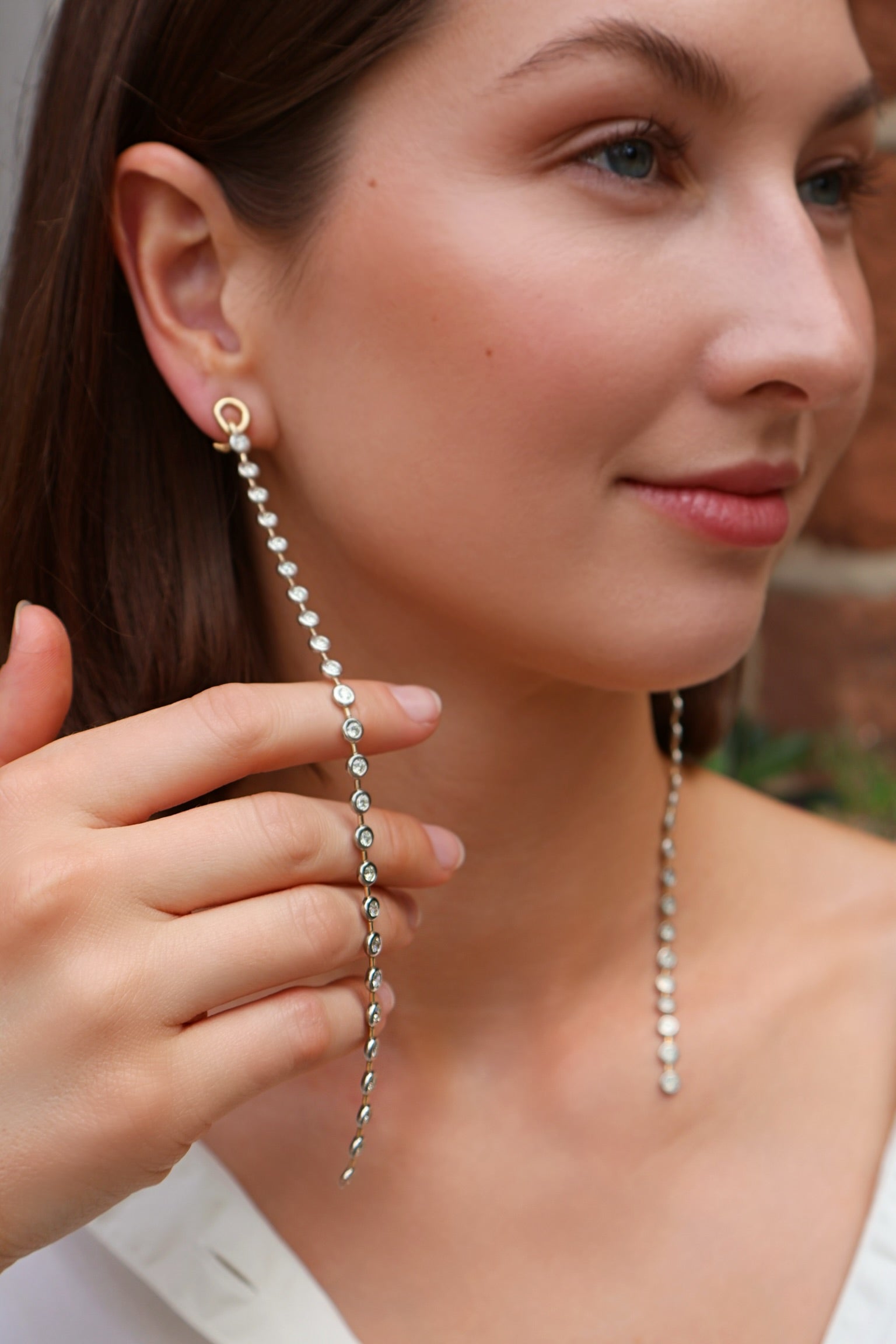 18k yellow gold diamond vein duster long dangle earring retrouvai tiny gods
