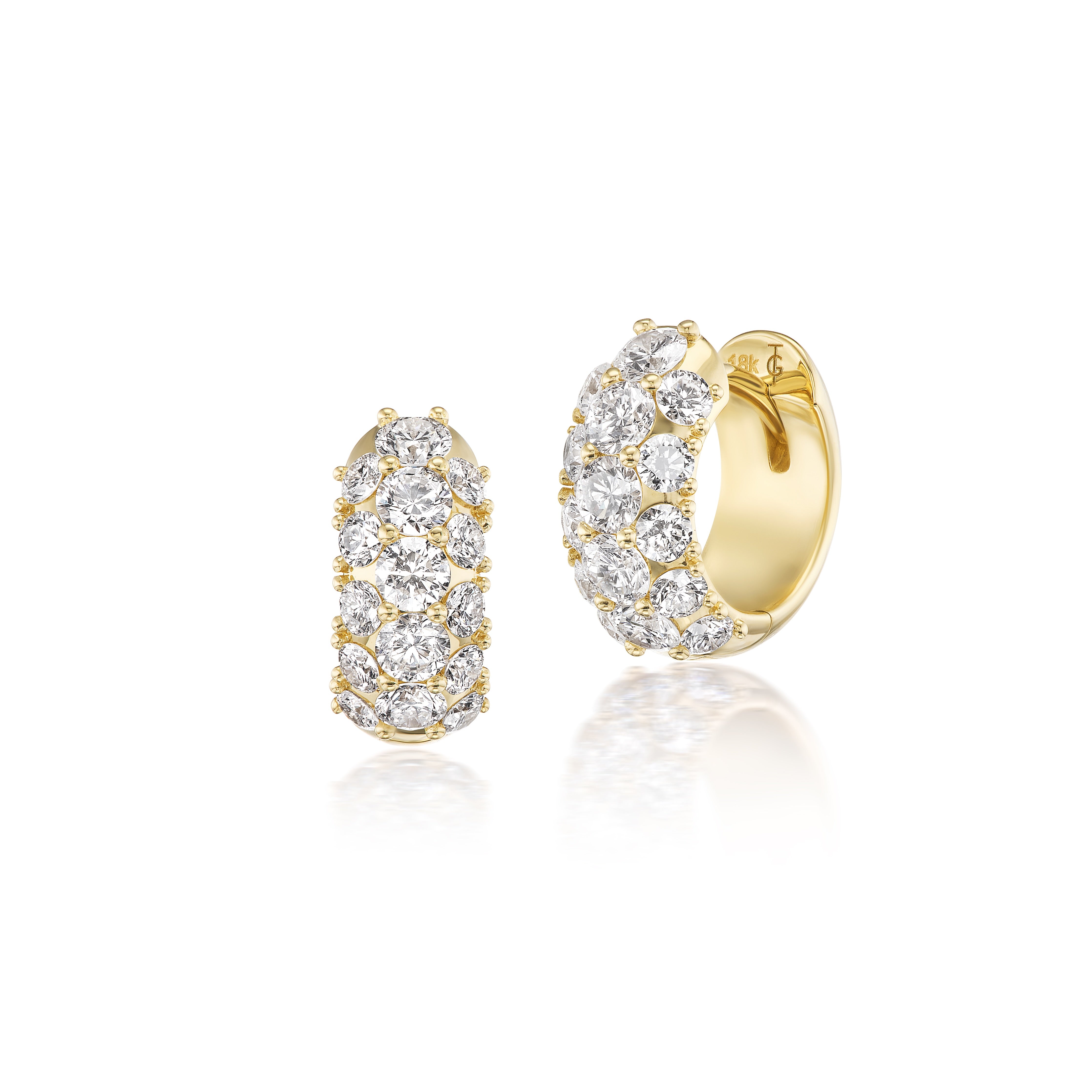 18k 3-Row Chubby Diamond Huggies hoop earrings tiny gods