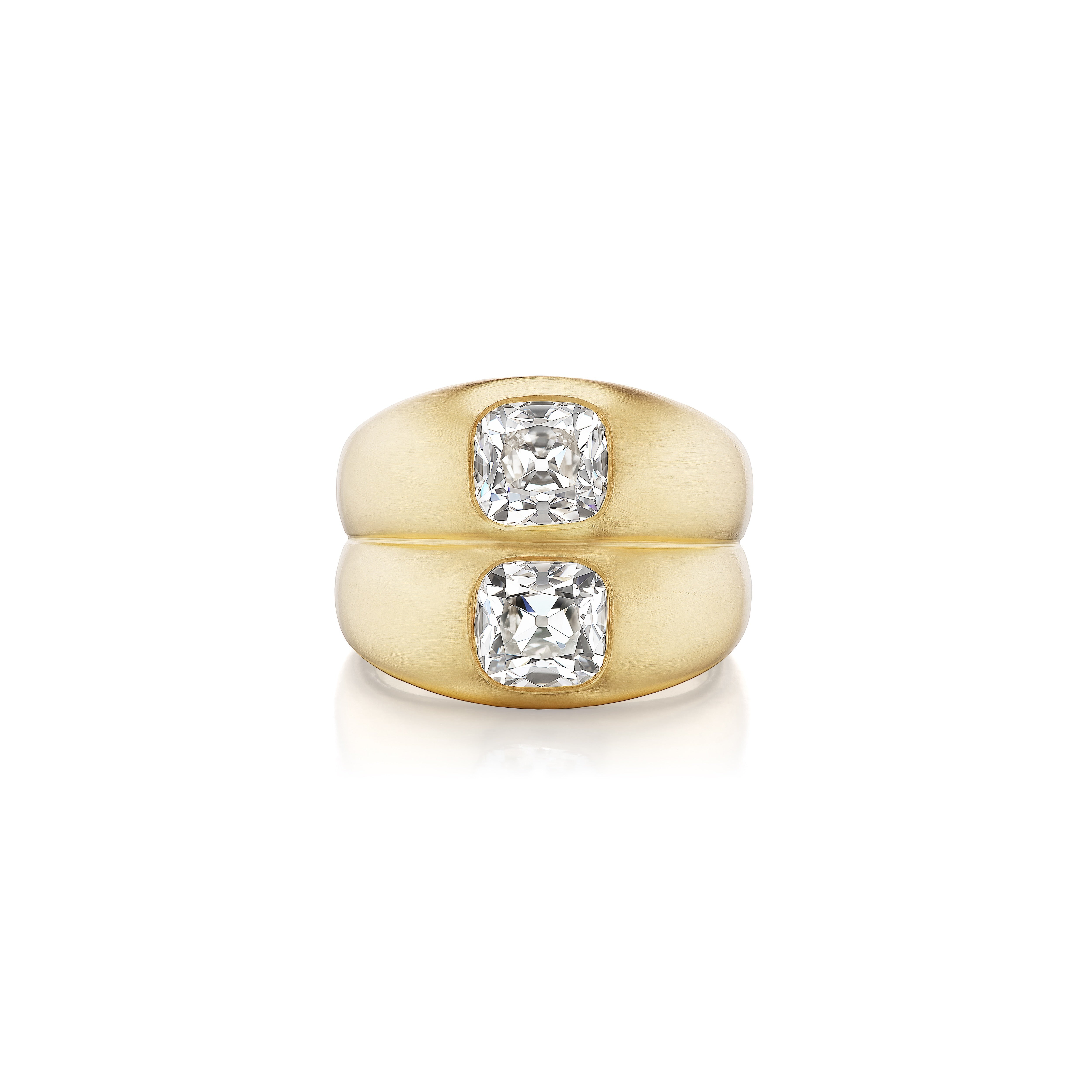 18k yellow gold double cushion old mine cut brilliant domed stacked band ring cigar Tiny Gods