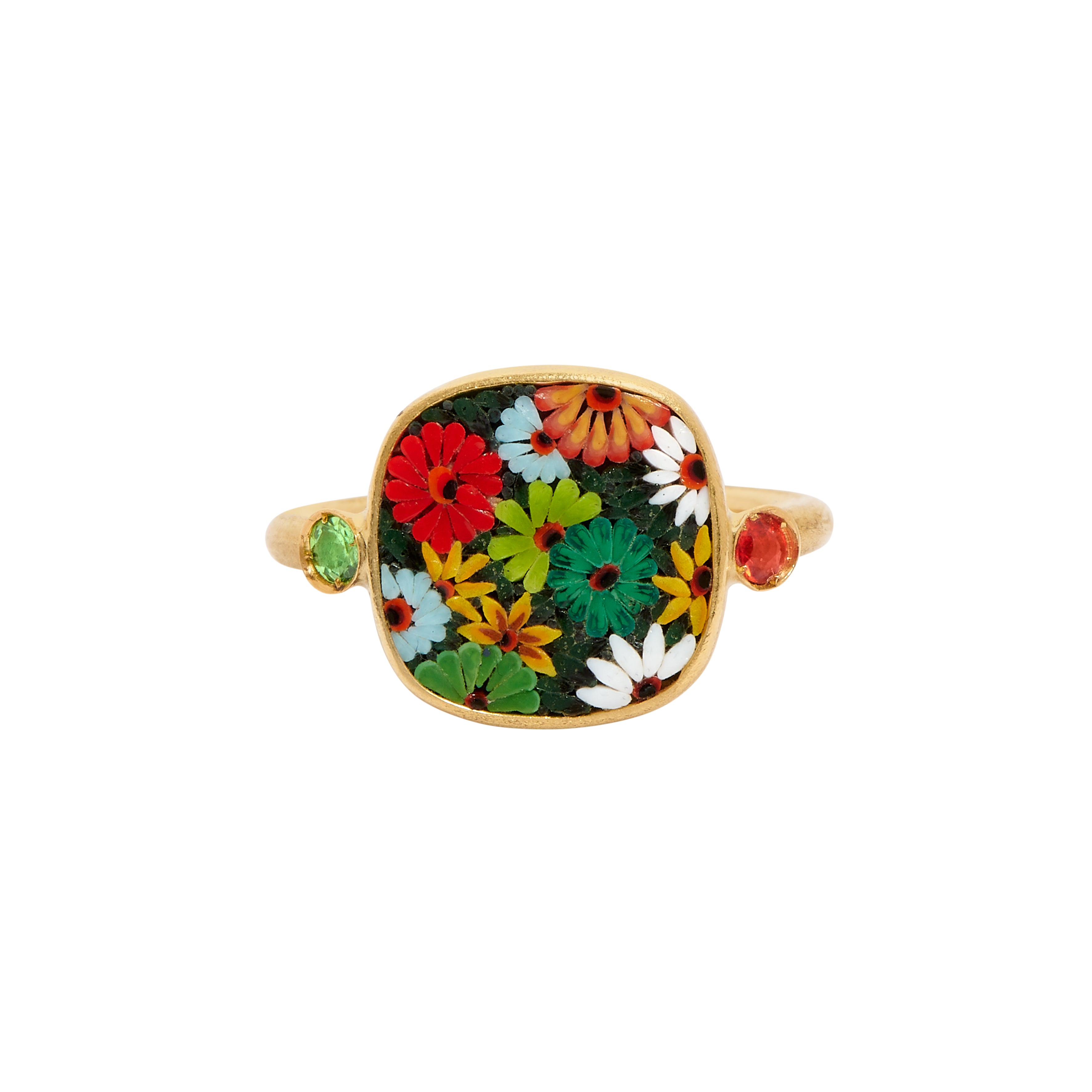 18k yellow gold fez flower square ring by Le Sibille Tiny Gods