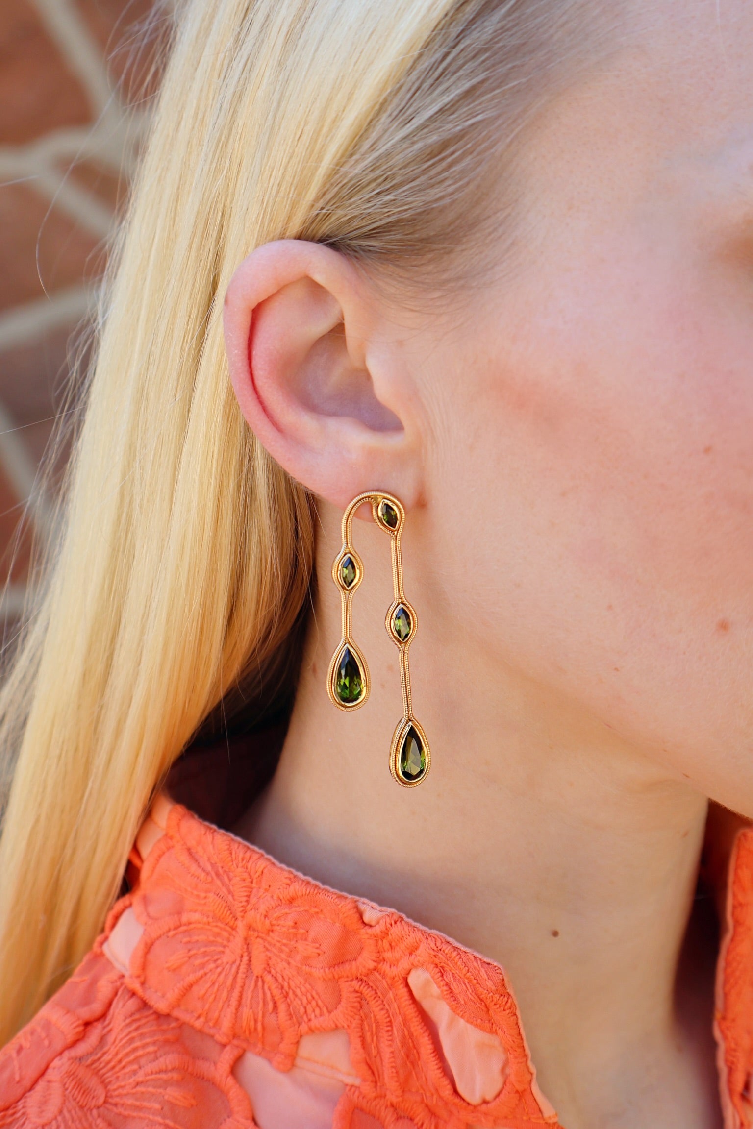 8k yellow green tourmaline doubled fluid drop earrings by Fernando Jorge Tiny Gods