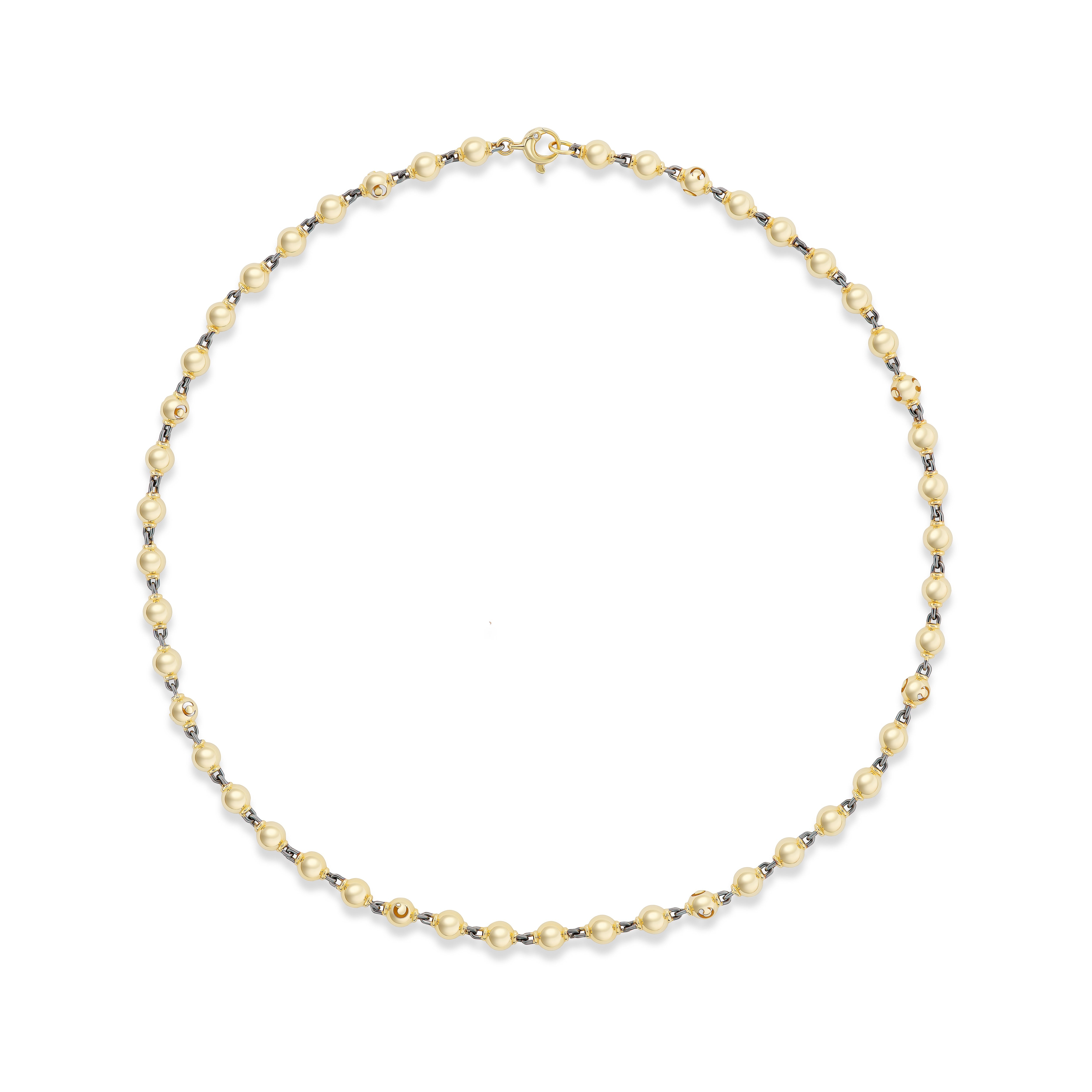 18k yellow gold italian made ball n chain with black rhodium link necklace by Crivelli Tiny Gods