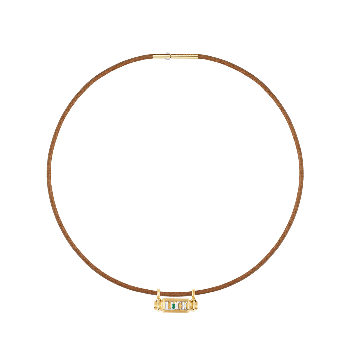 18k yellow gold emerald luck smash locket leather cord necklace by Marie Lichtenberg Tiny Gods