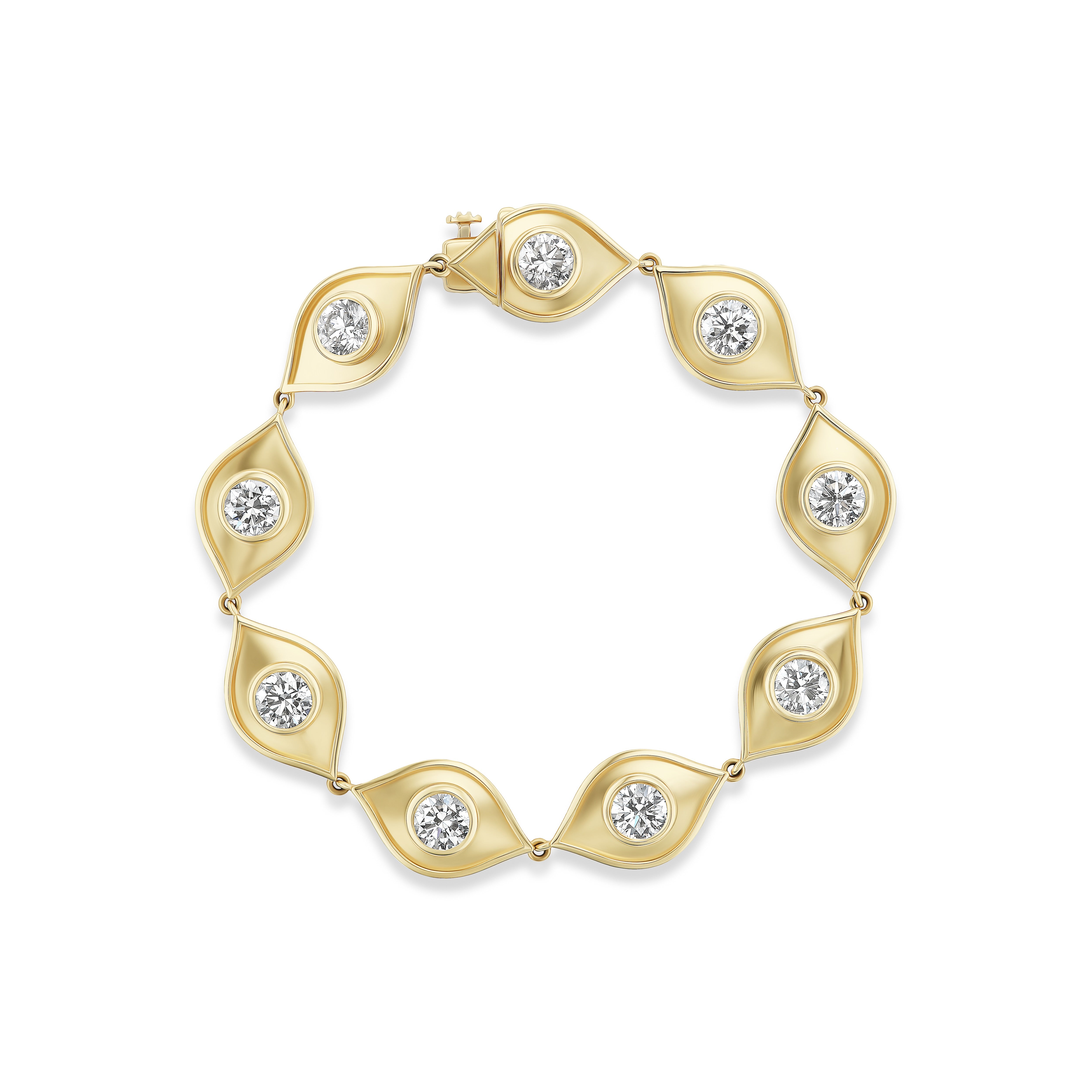 18k yellow gold round brilliant cut diamond marquis evil eye link bracelet Tiny Gods