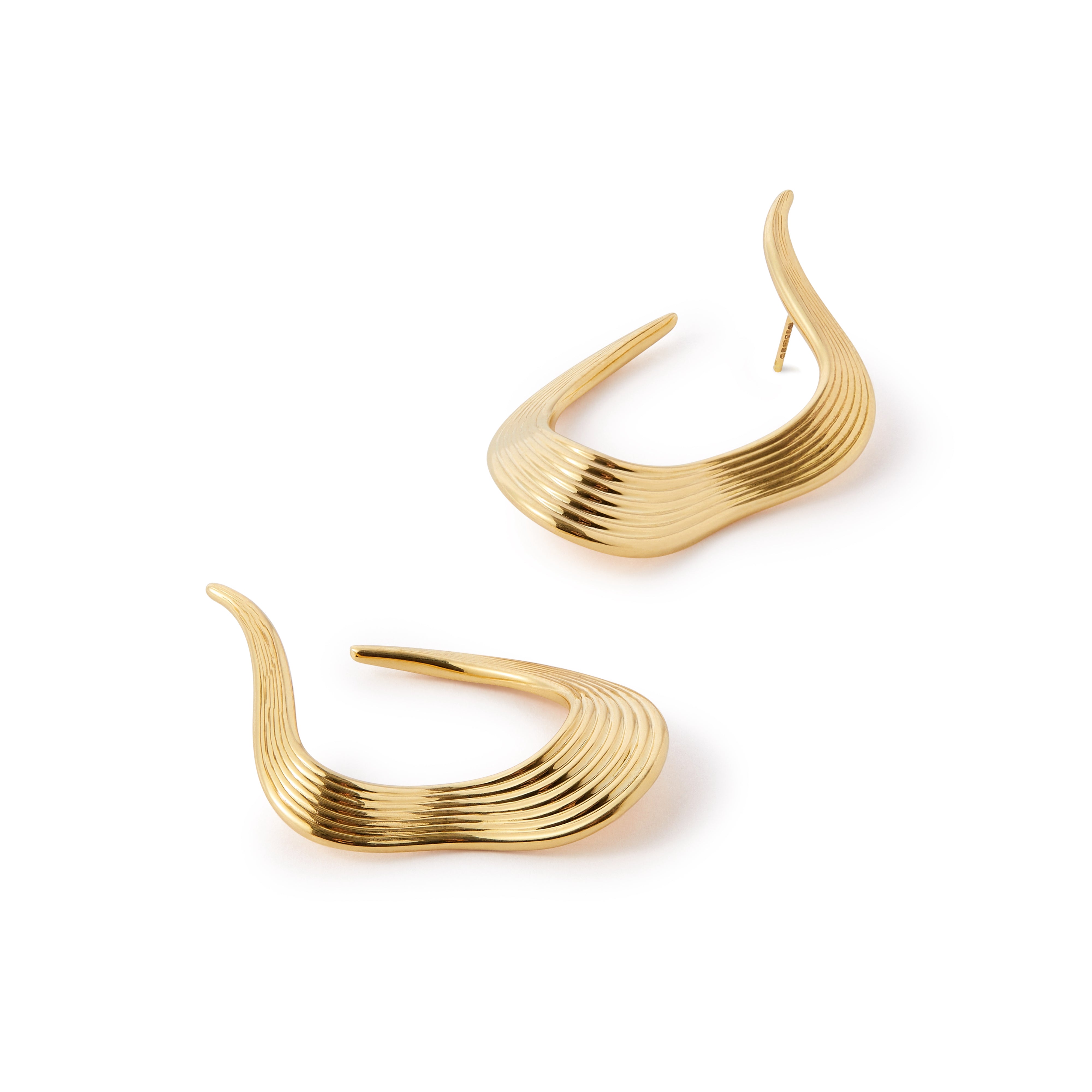 18k yellow gold open stream line hoop earrings by Fernando Jorge Tiny Gods