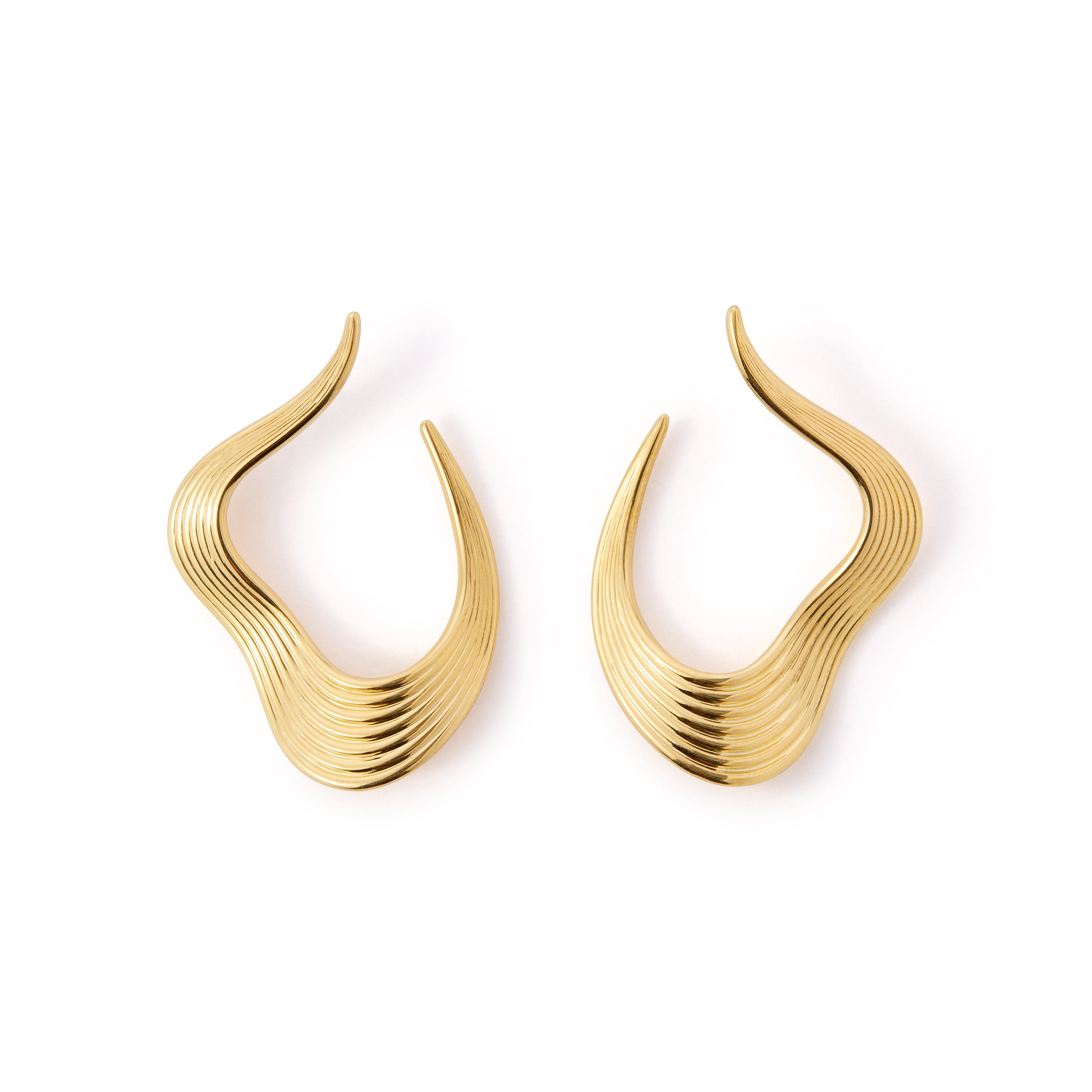 18k yellow gold open stream line hoop earrings by Fernando Jorge Tiny Gods