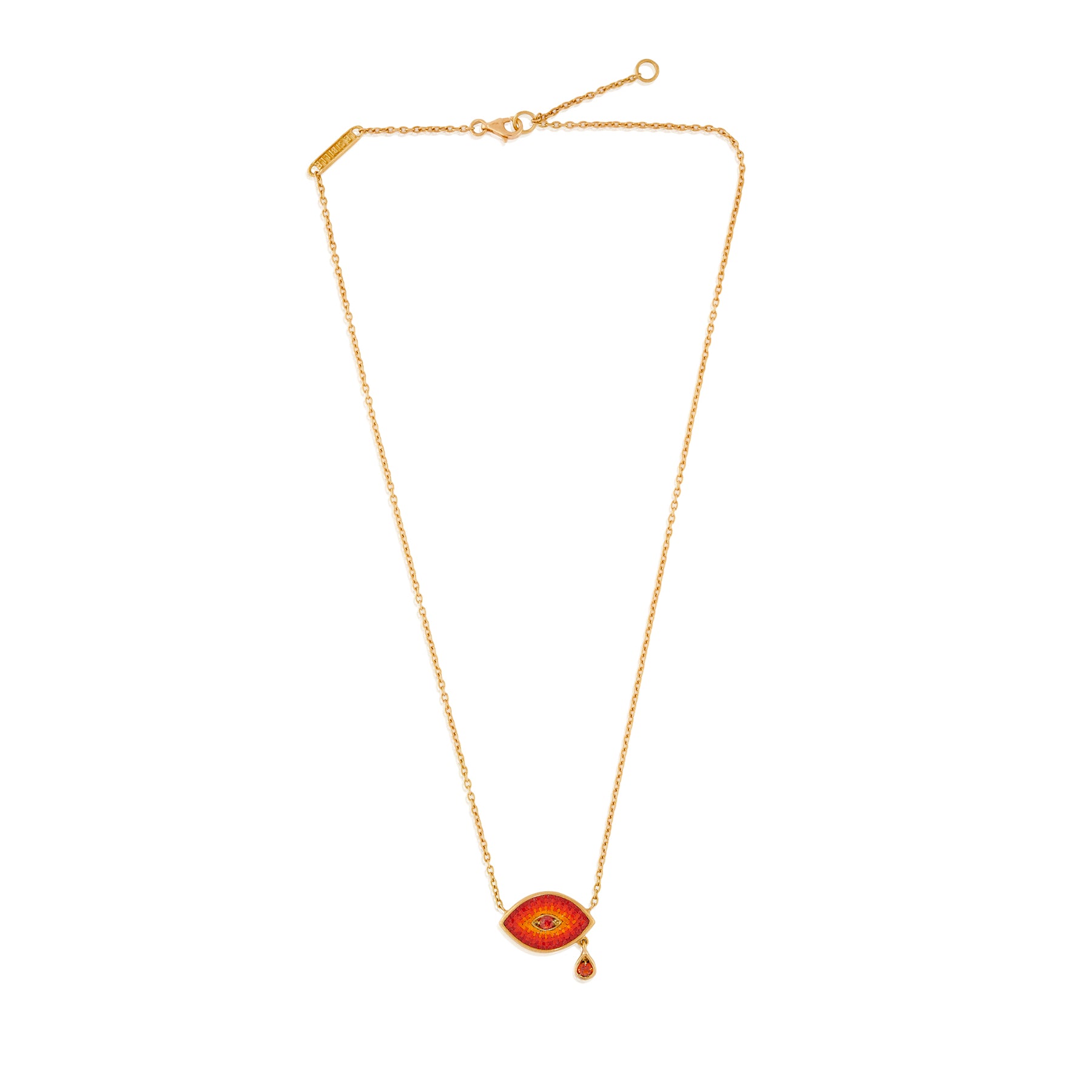 18k yellow gold red orange ombre sapphire evil eye pendant by Le Sibille Tiny Gods