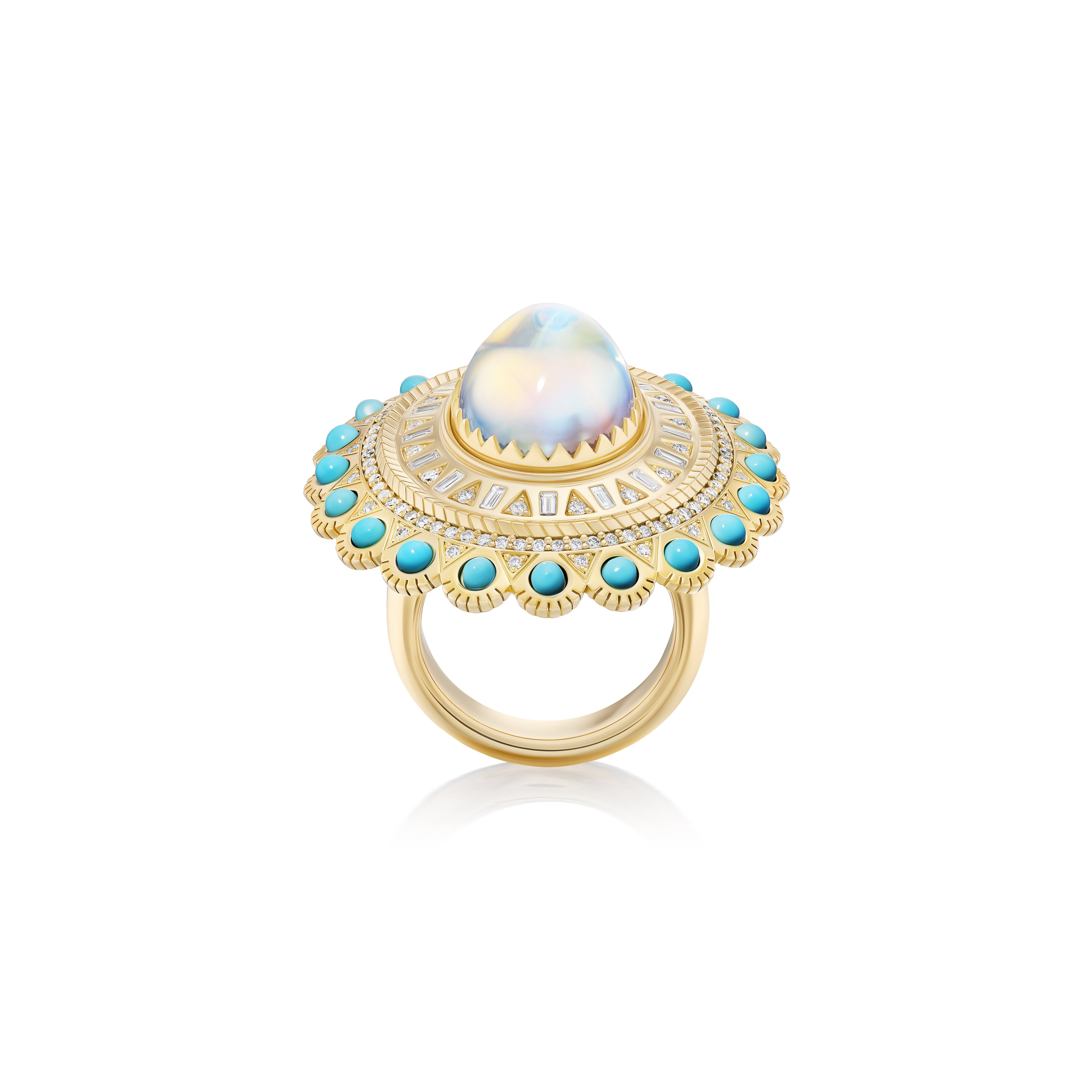 18k yellow gold oval opal turquoise diamond concho statement ring by Harwell Godfrey Tiny Gods