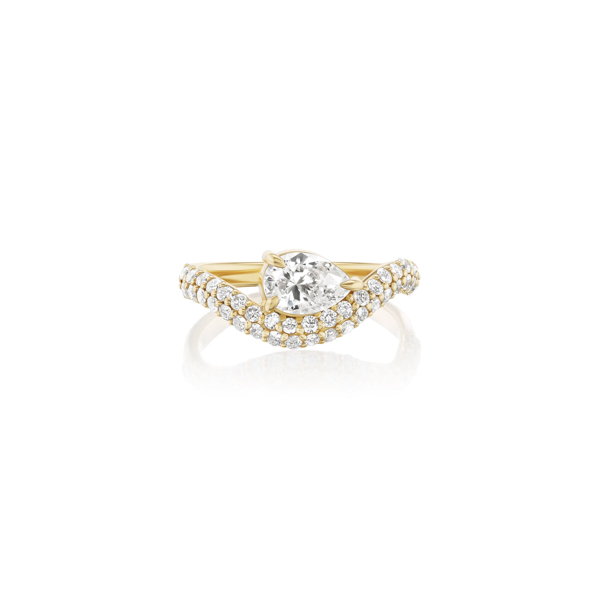 18k yellow gold pave diamond wave pinky ring pear diamond tiny gods