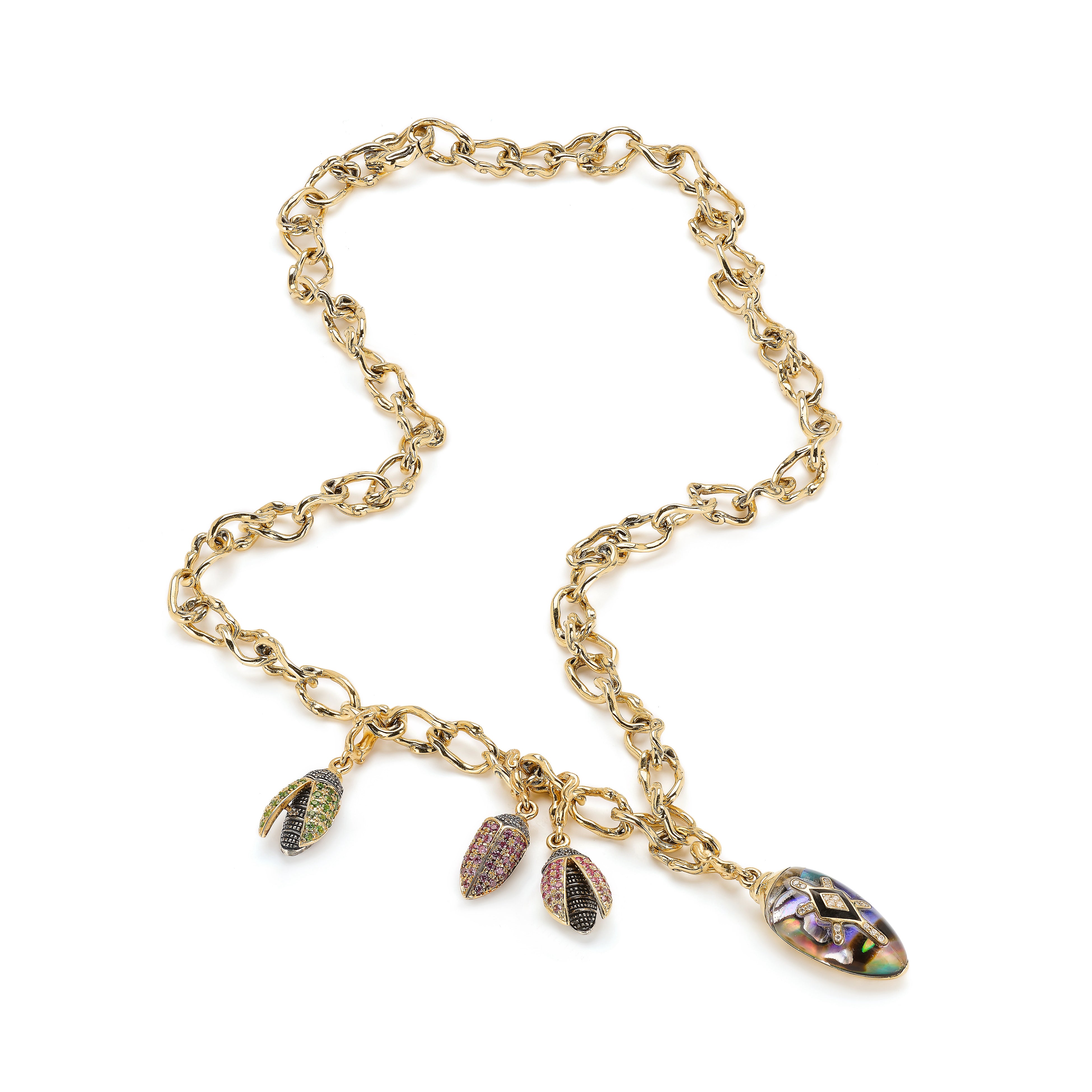 18k yellow gold pink sapphire mini scarab fly wing pendant charm bestiary collection by Bibi Van Der Velden Tiny Gods