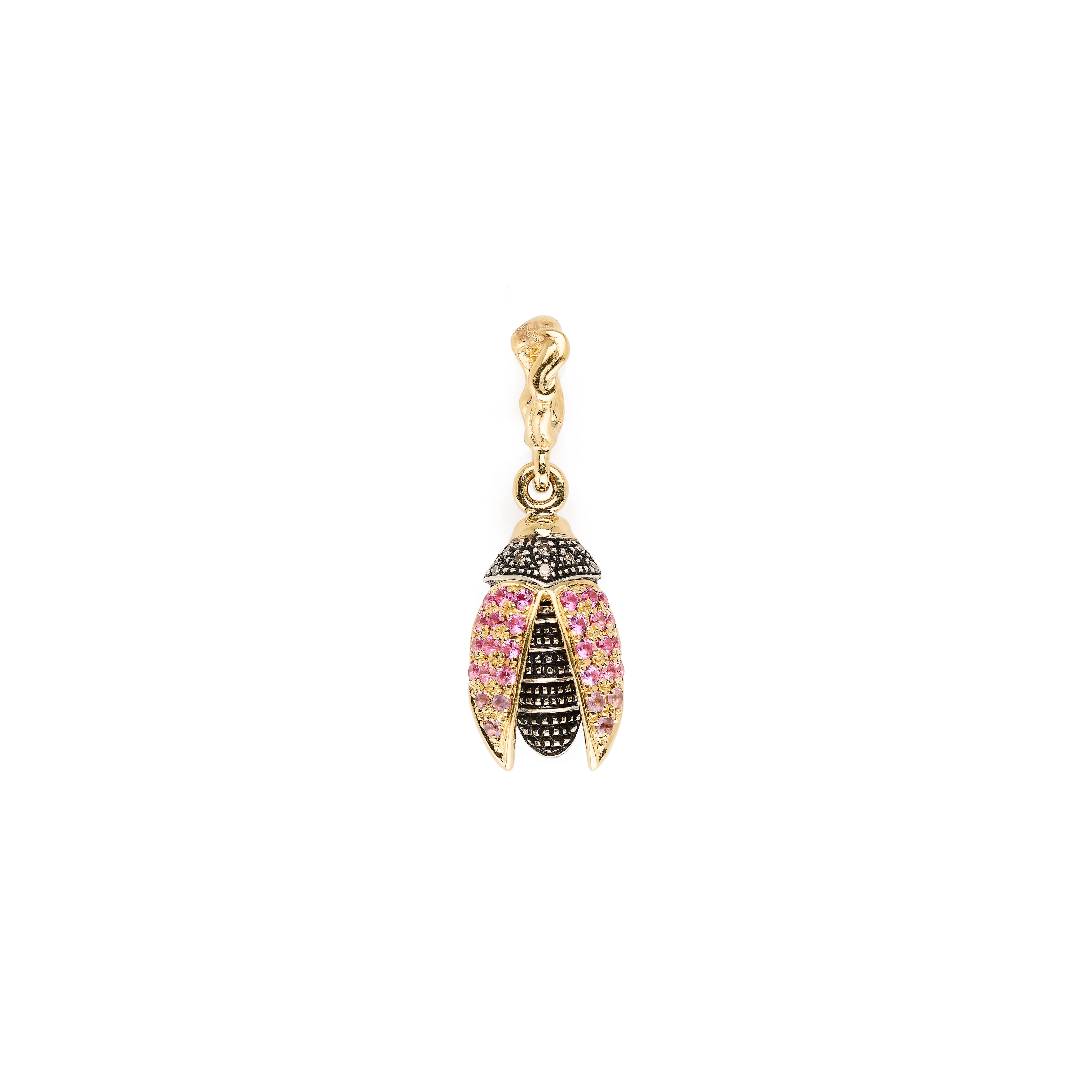 18k yellow gold pink sapphire mini scarab fly wing pendant charm bestiary collection by Bibi Van Der Velden Tiny Gods