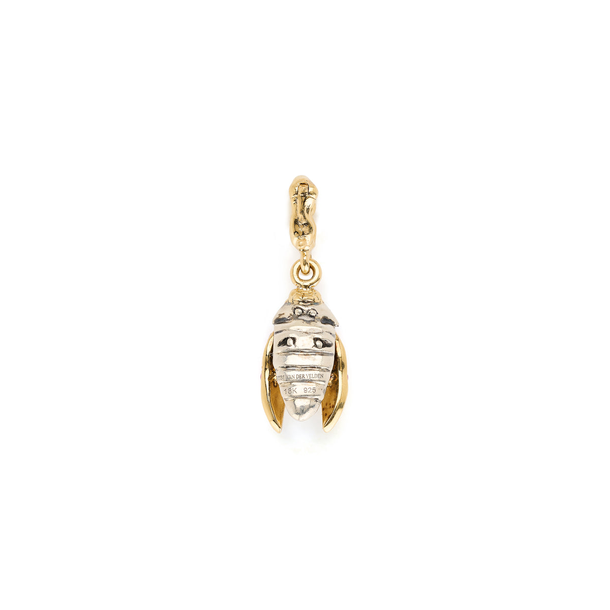 18k yellow gold pink sapphire mini scarab fly wing pendant charm bestiary collection by Bibi Van Der Velden Tiny Gods