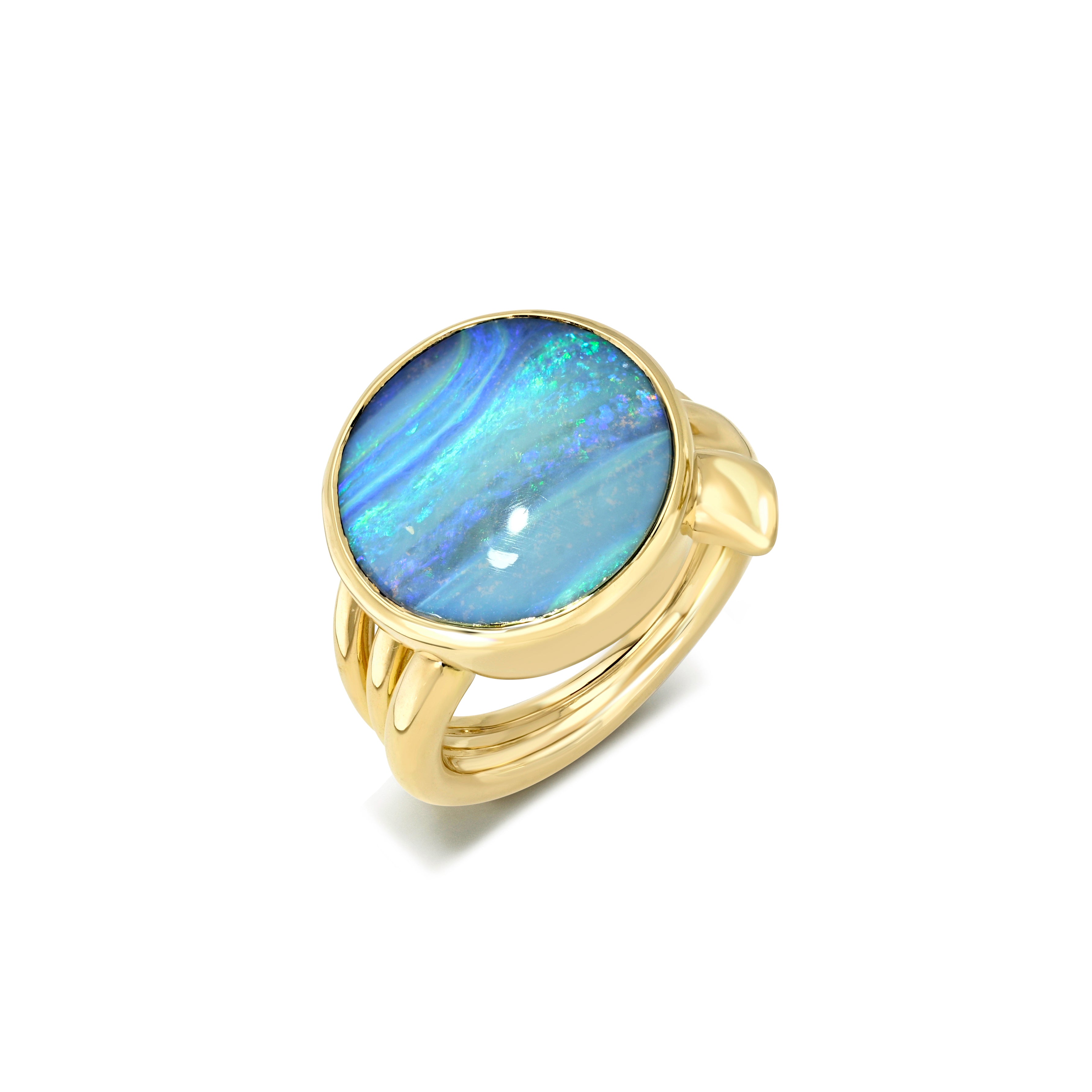 18k yellow gold Australian round opal bezel ring retrouvai tiny gods