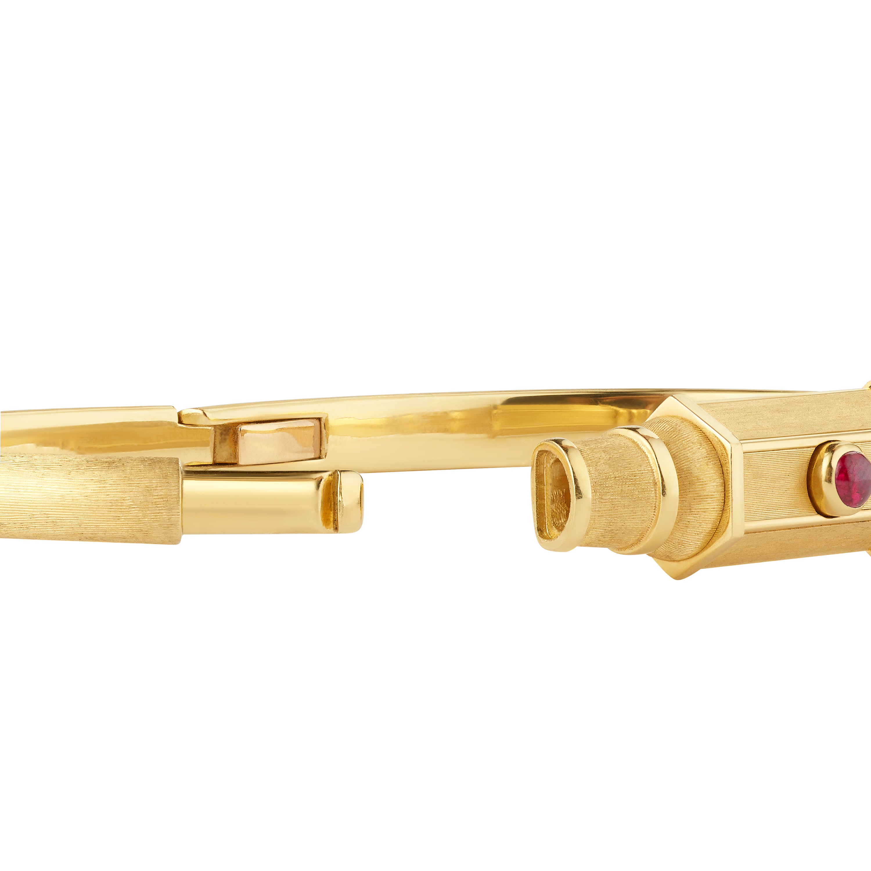 18k yellow gold ruby lasso locket bracelet bangle by Marie Lichtenberg Tiny Gods