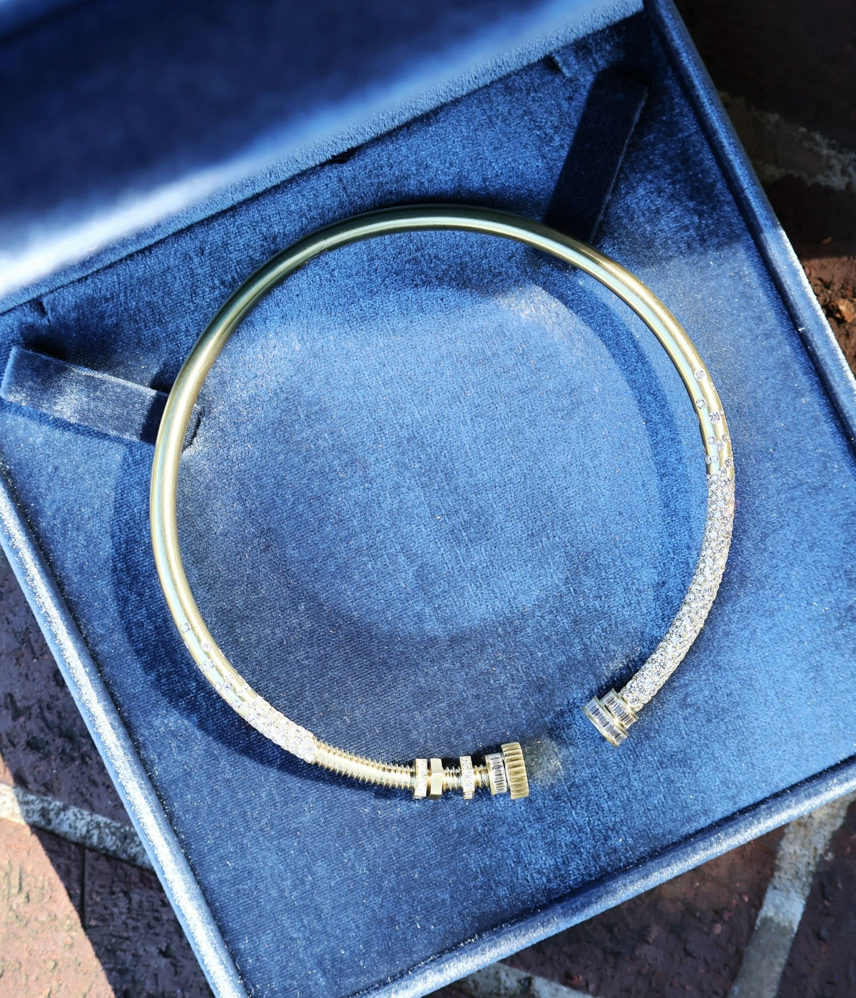 18k yellow gold diamond bolt collar necklace by Sylva & Cie Tiny Gods