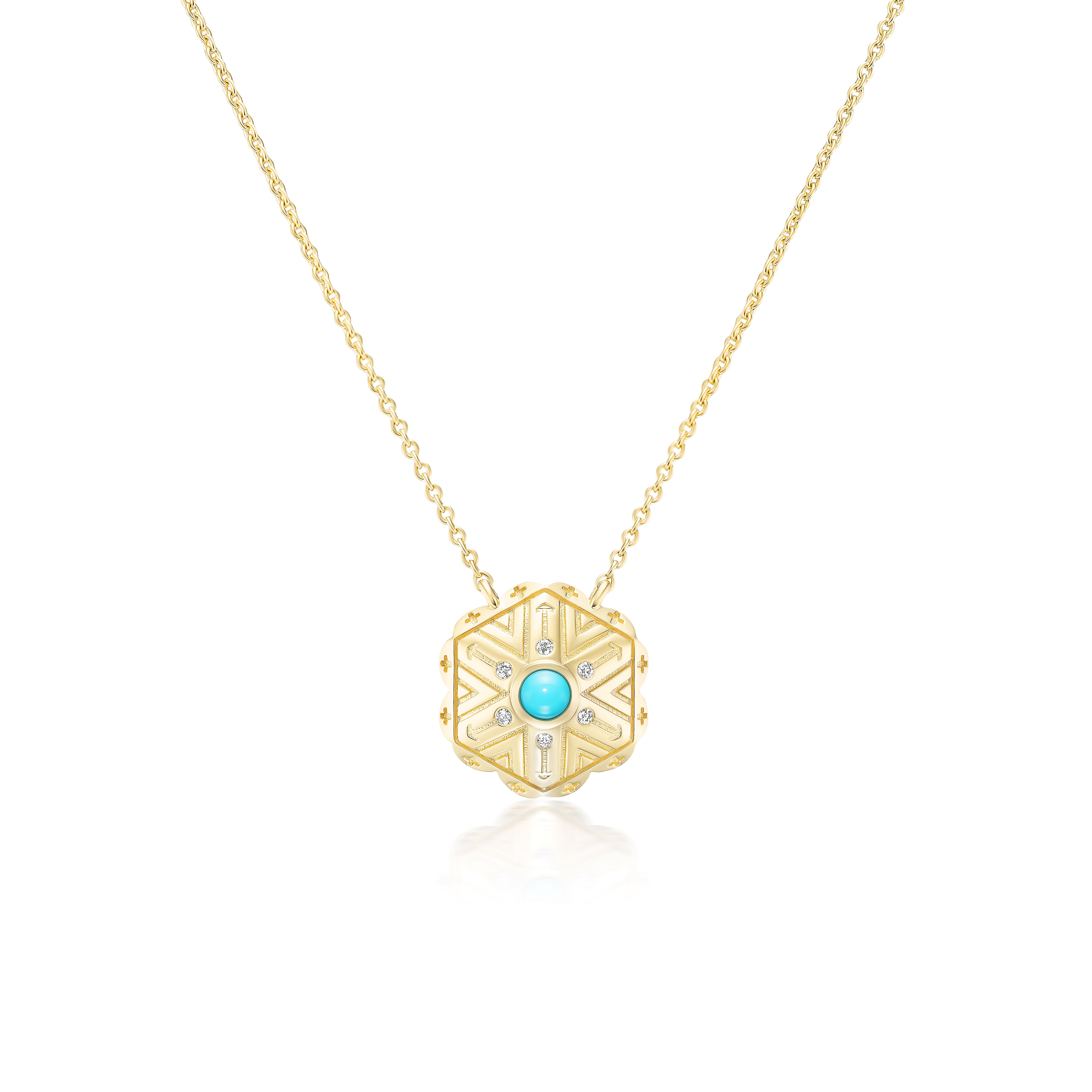 18k yellow gold diamond and turquoise concho pendant necklace by harwell Godfrey Tiny Gods