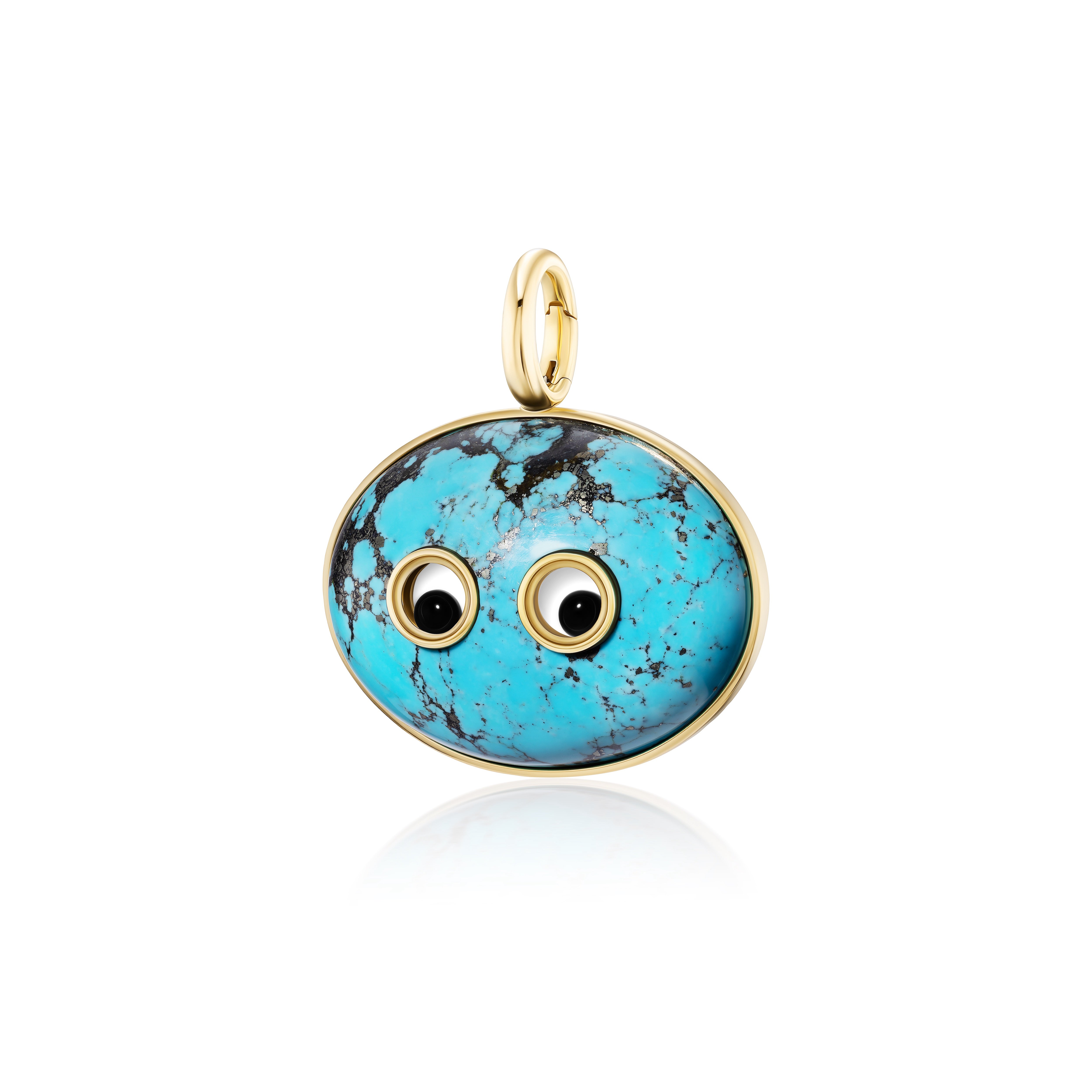 18k yellow gold turquoise googly eye lil buddies pet rock 1975 collection by Harwell Godfrey Tiny Gods